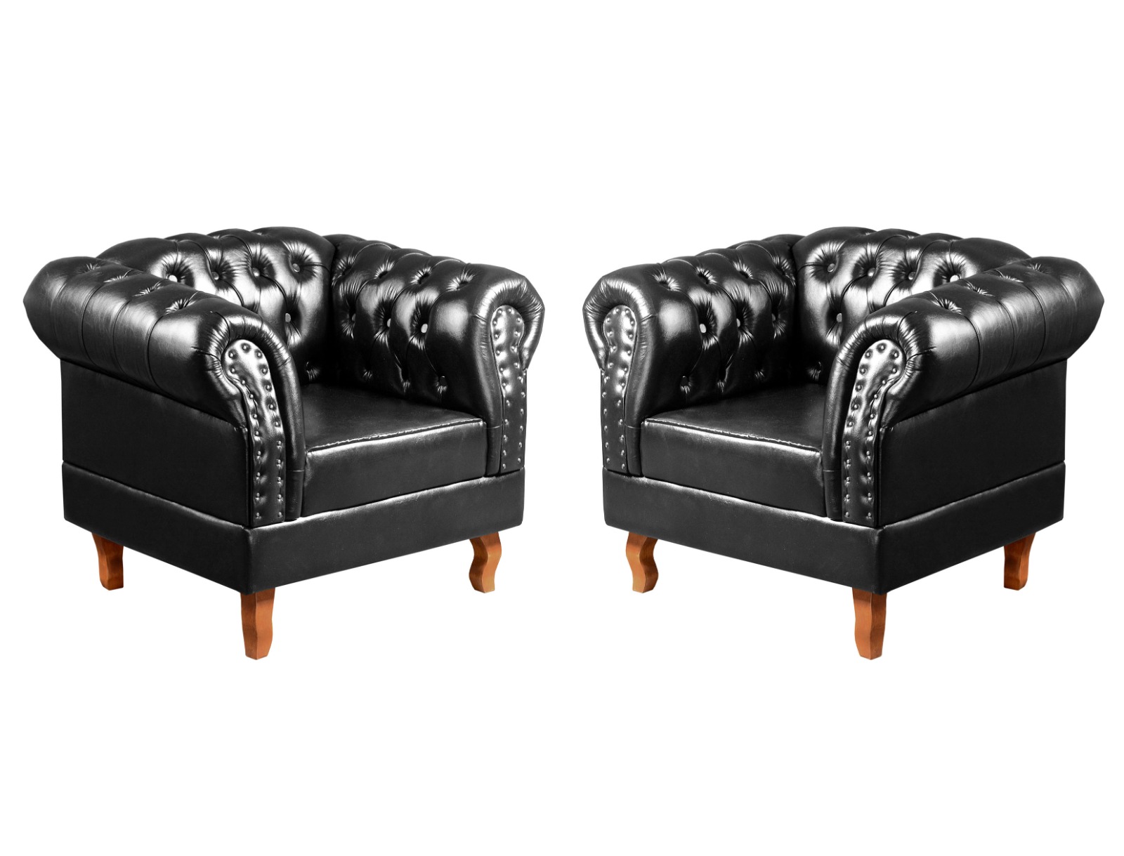 Conjunto Sofá Chesterfield 3 Lugares E 2 Poltronas Dom Pedro - Couríssimo Preto