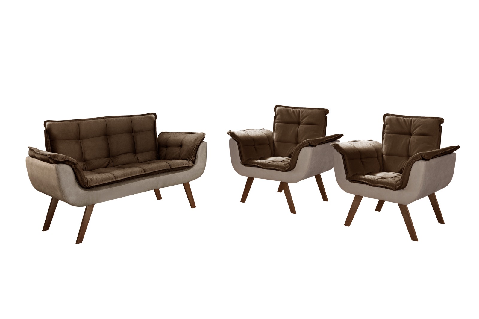 Conjunto de Poltronas Decorativas Bella Opala 3 Peças - Capuccino C/ Marrom