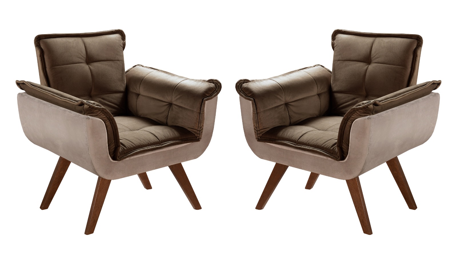 Conjunto de Poltronas Decorativas Bella Opala 3 Peças - Capuccino C/ Marrom