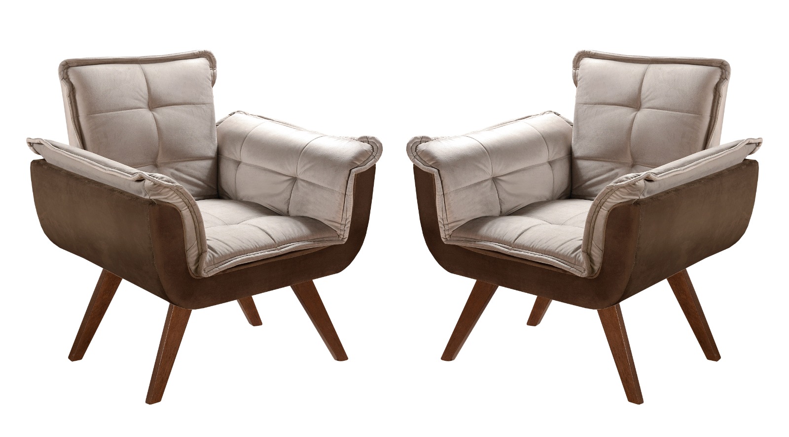 Conjunto de Poltronas Decorativas Bella Opala 3 Peças - Marrom C/ Capuccino