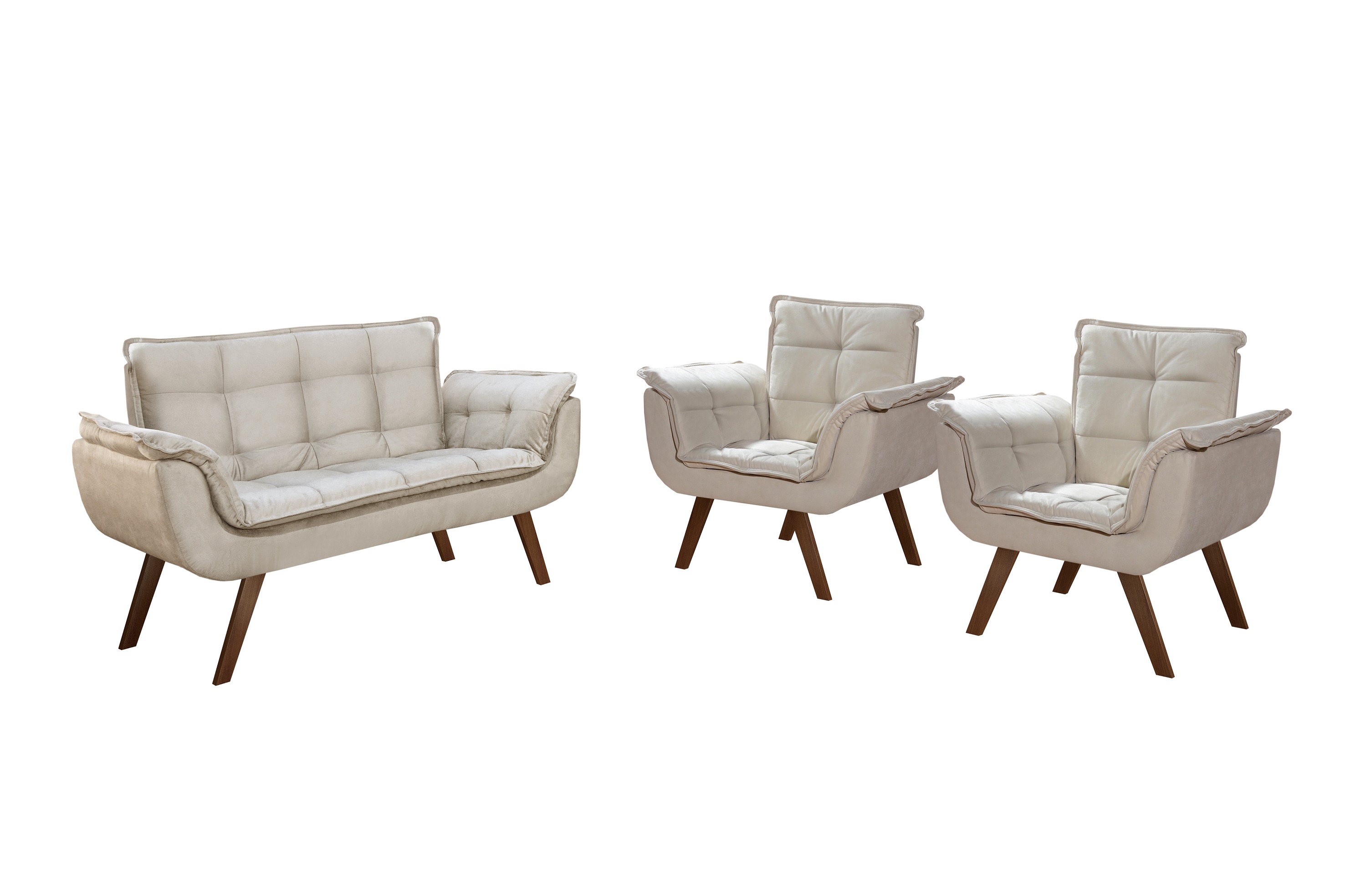 Conjunto de Poltronas Decorativas Bella Opala 3 Peças - Suede Bege