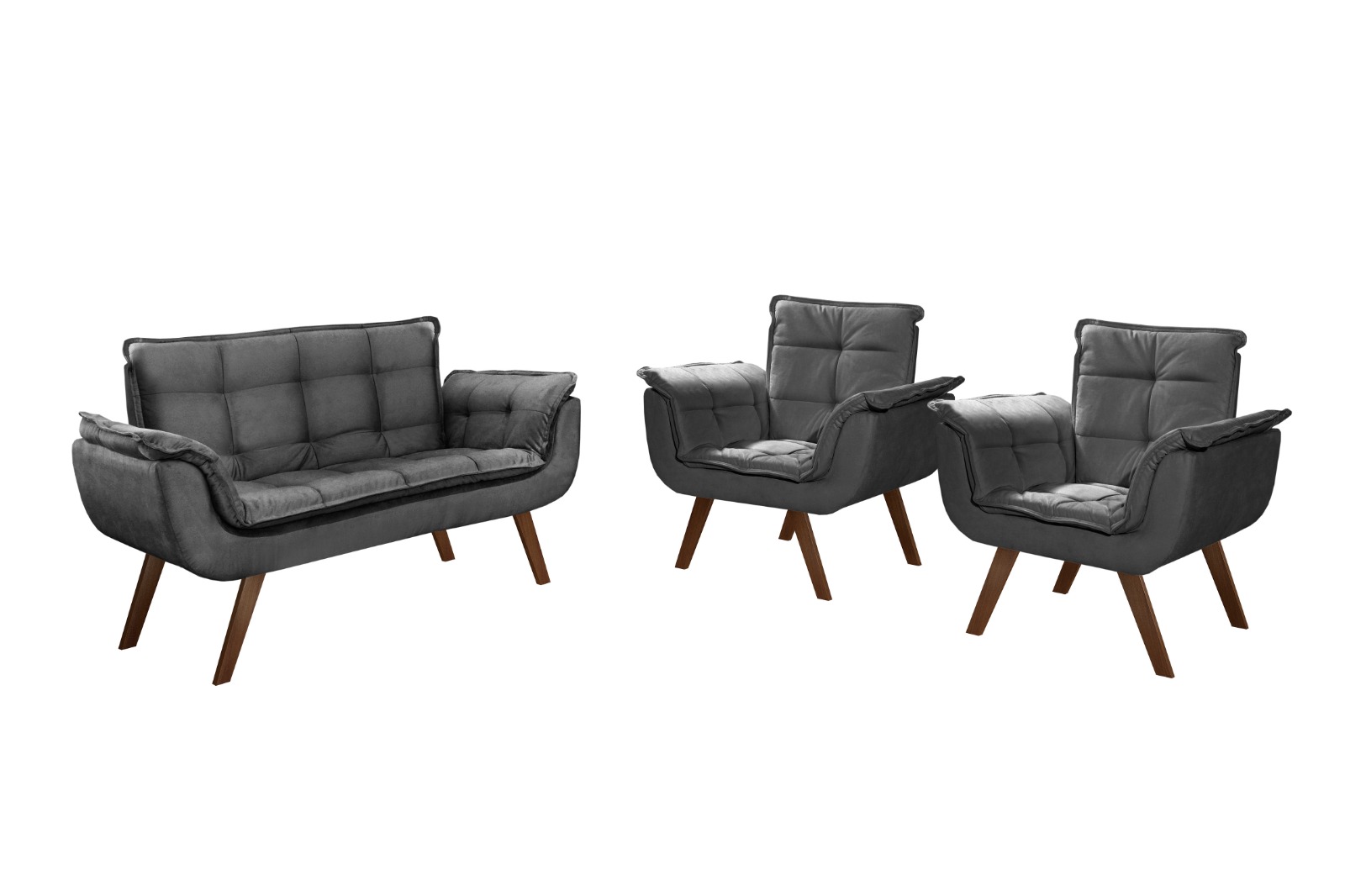 Conjunto de Poltronas Decorativas Bella Opala 3 Peças - Suede Cinza