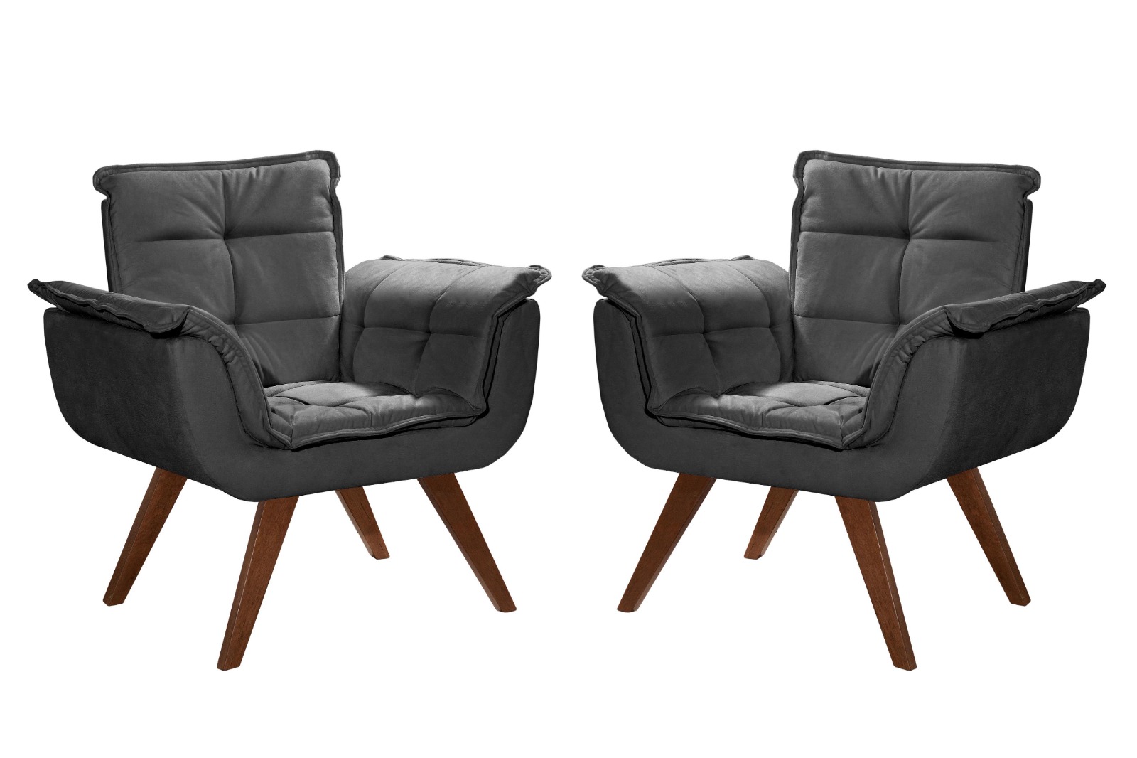 Conjunto de Poltronas Decorativas Bella Opala 3 Peças - Suede Cinza