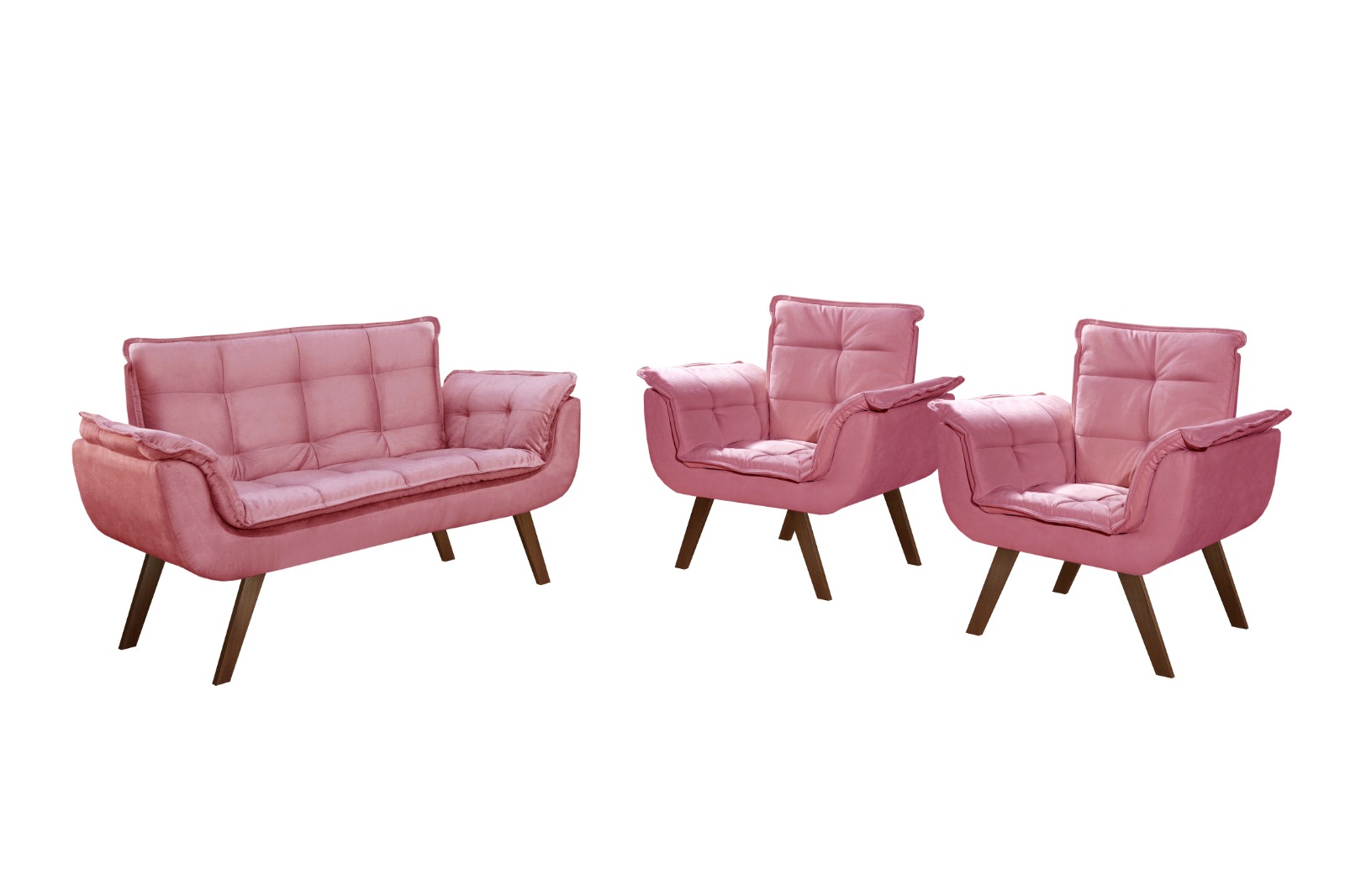 Conjunto de Poltronas Decorativas Bella Opala 3 Peças - Suede Rosa