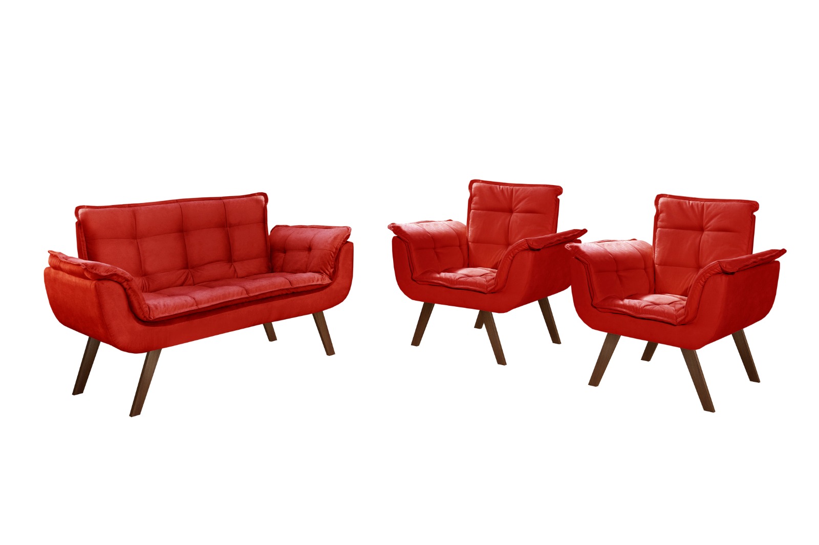 Conjunto de Poltronas Decorativas Bella Opala 3 Peças - Suede Vermelho