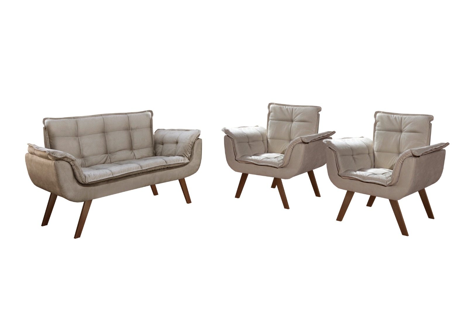 Conjunto de Poltronas Decorativas Bella Opala 3 Peças - Veludo Capuccino