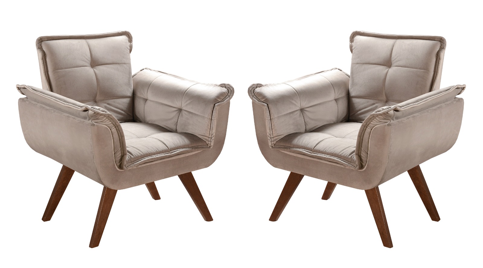 Conjunto de Poltronas Decorativas Bella Opala 3 Peças - Veludo Capuccino