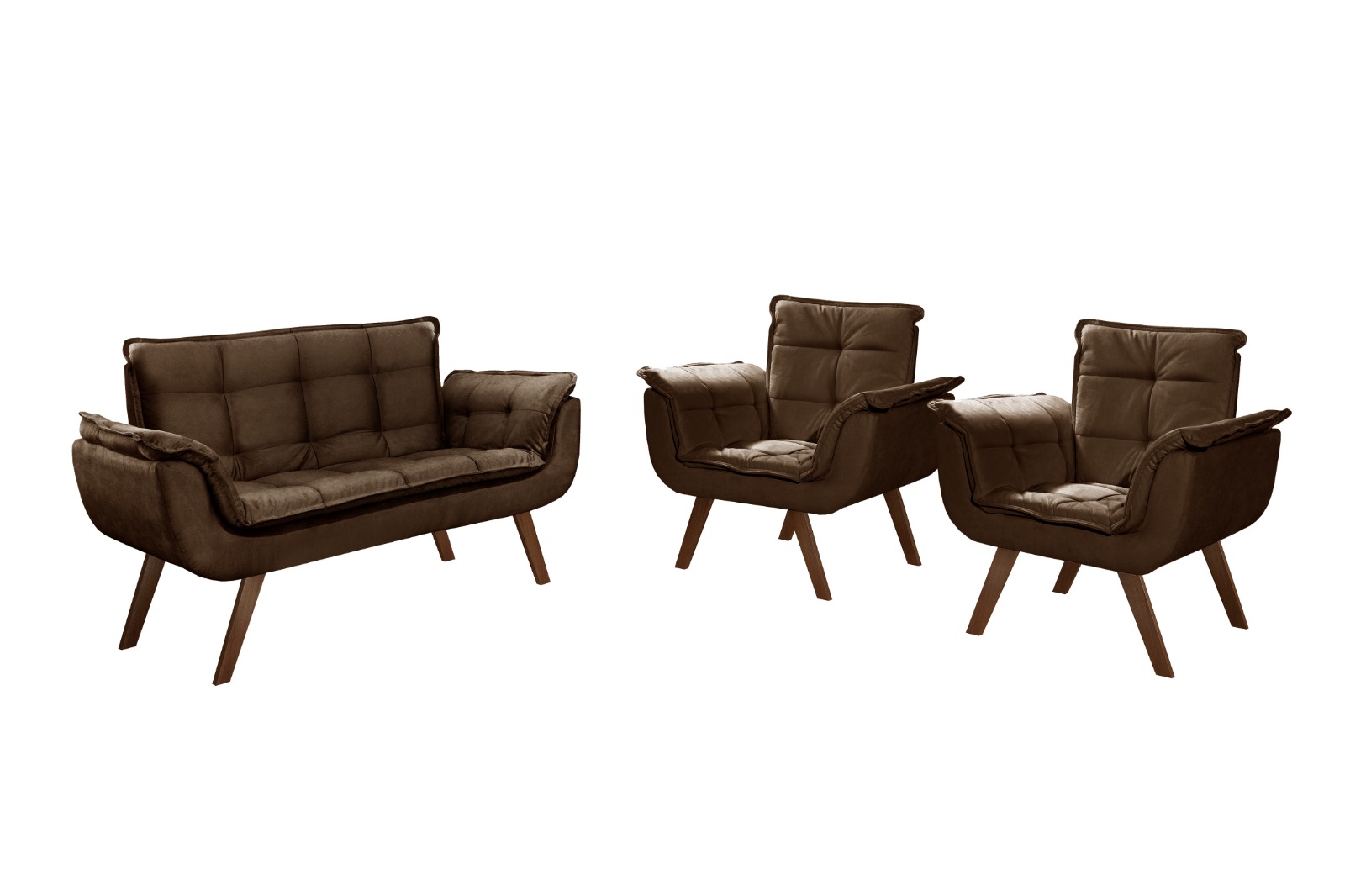Conjunto de Poltronas Decorativas Bella Opala 3 Peças - Veludo Marrom