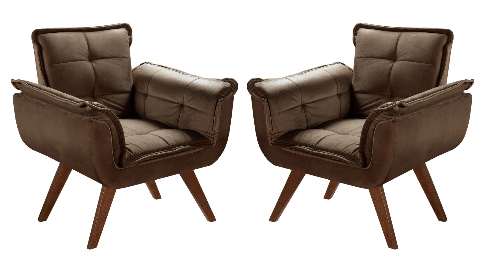Conjunto de Poltronas Decorativas Bella Opala 3 Peças - Veludo Marrom