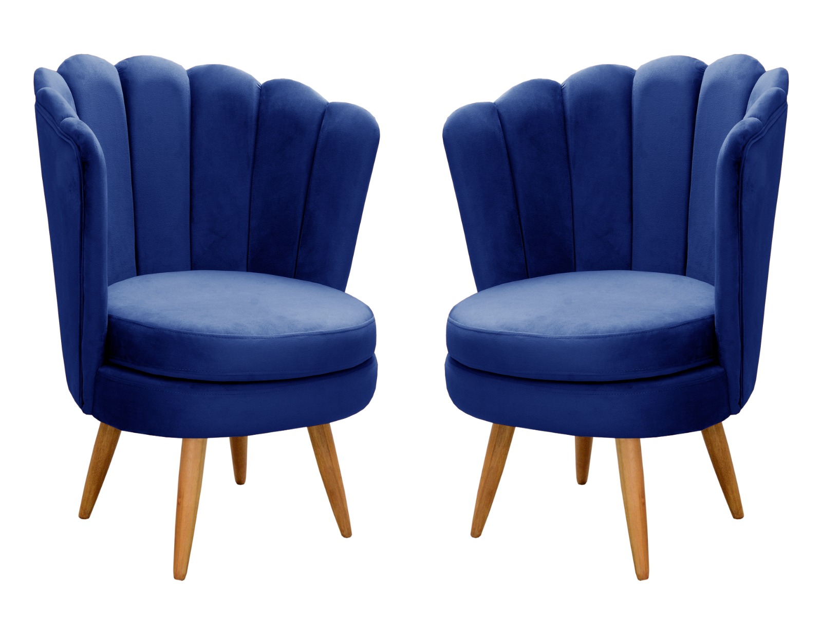 Kit 02 Poltronas Decorativa Pétala Pés Palito - Suede Azul Marinho