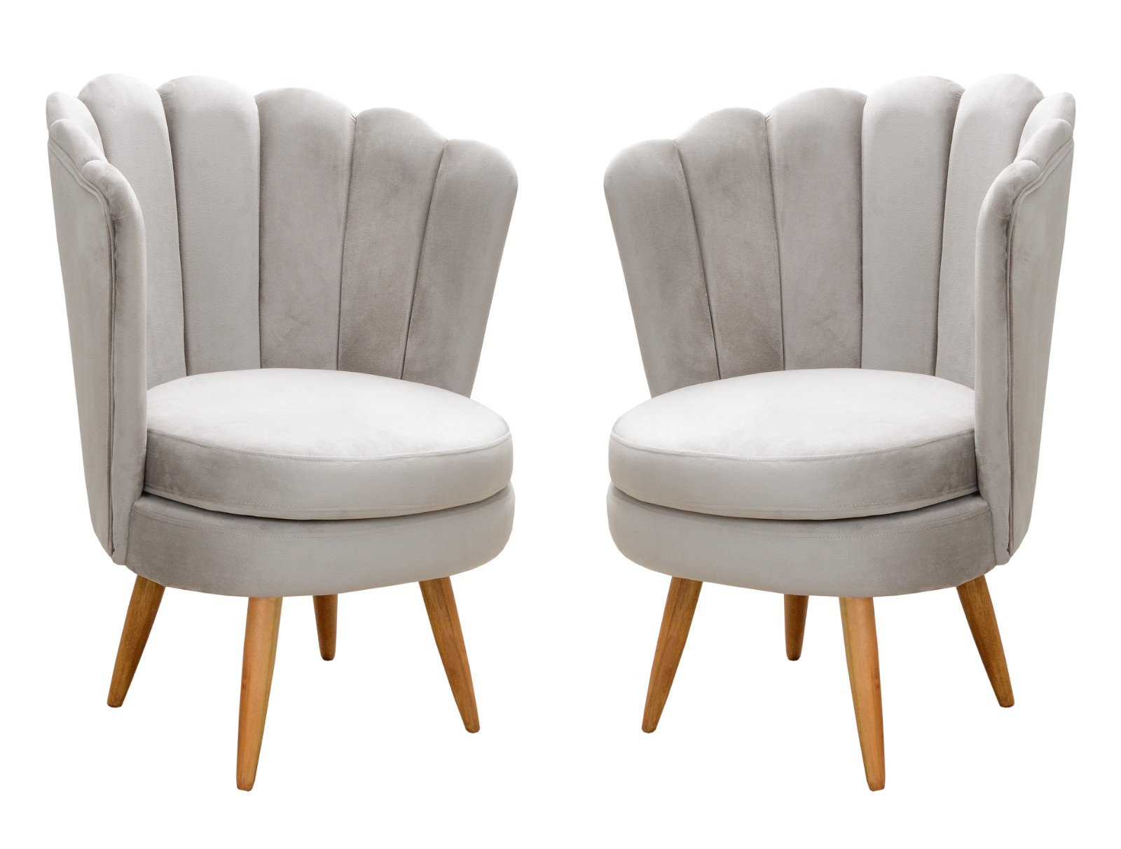 Kit 02 Poltronas Decorativa Pétala Pés Palito - Suede Bege