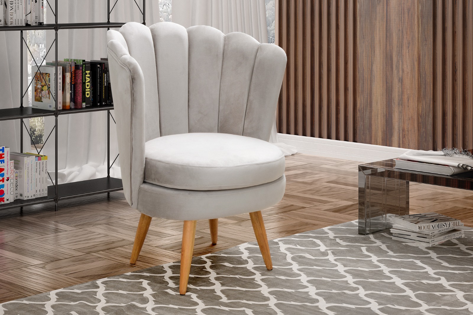 Kit 02 Poltronas Decorativa Pétala Pés Palito - Suede Bege