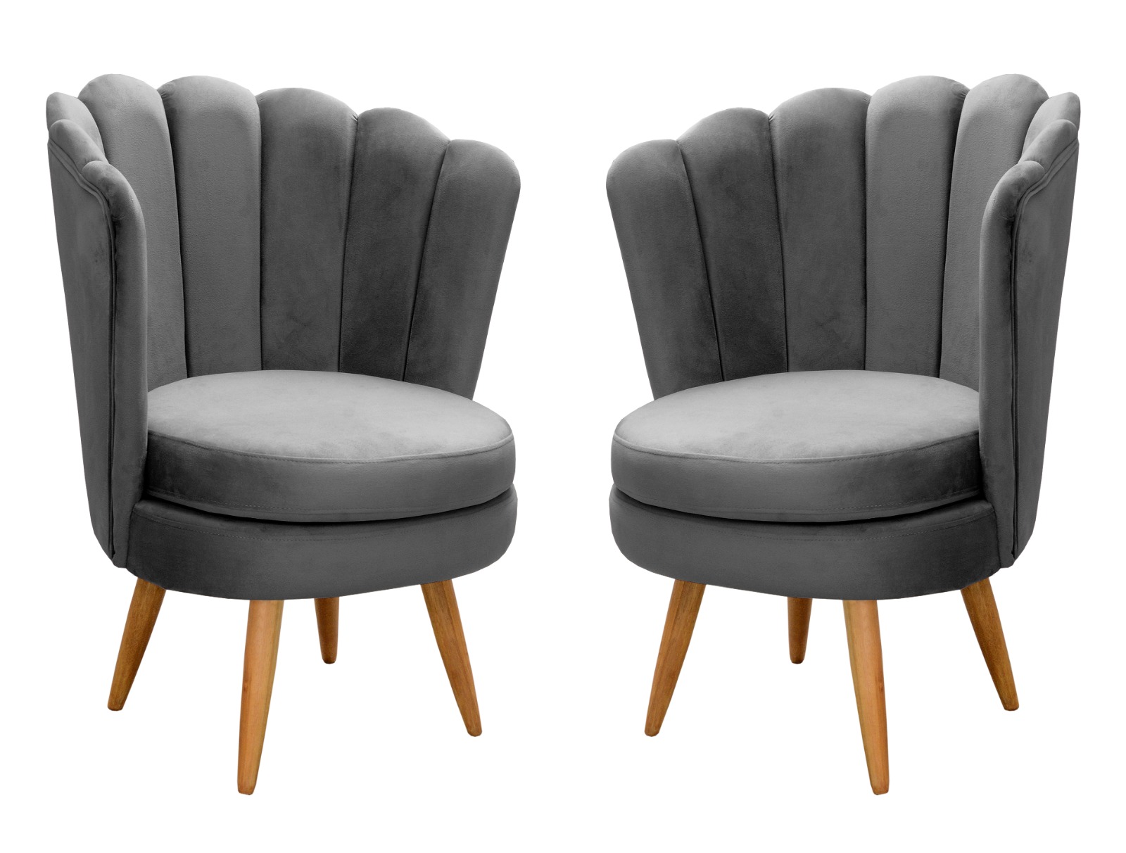 Kit 02 Poltronas Decorativa Pétala Pés Palito - Suede Cinza