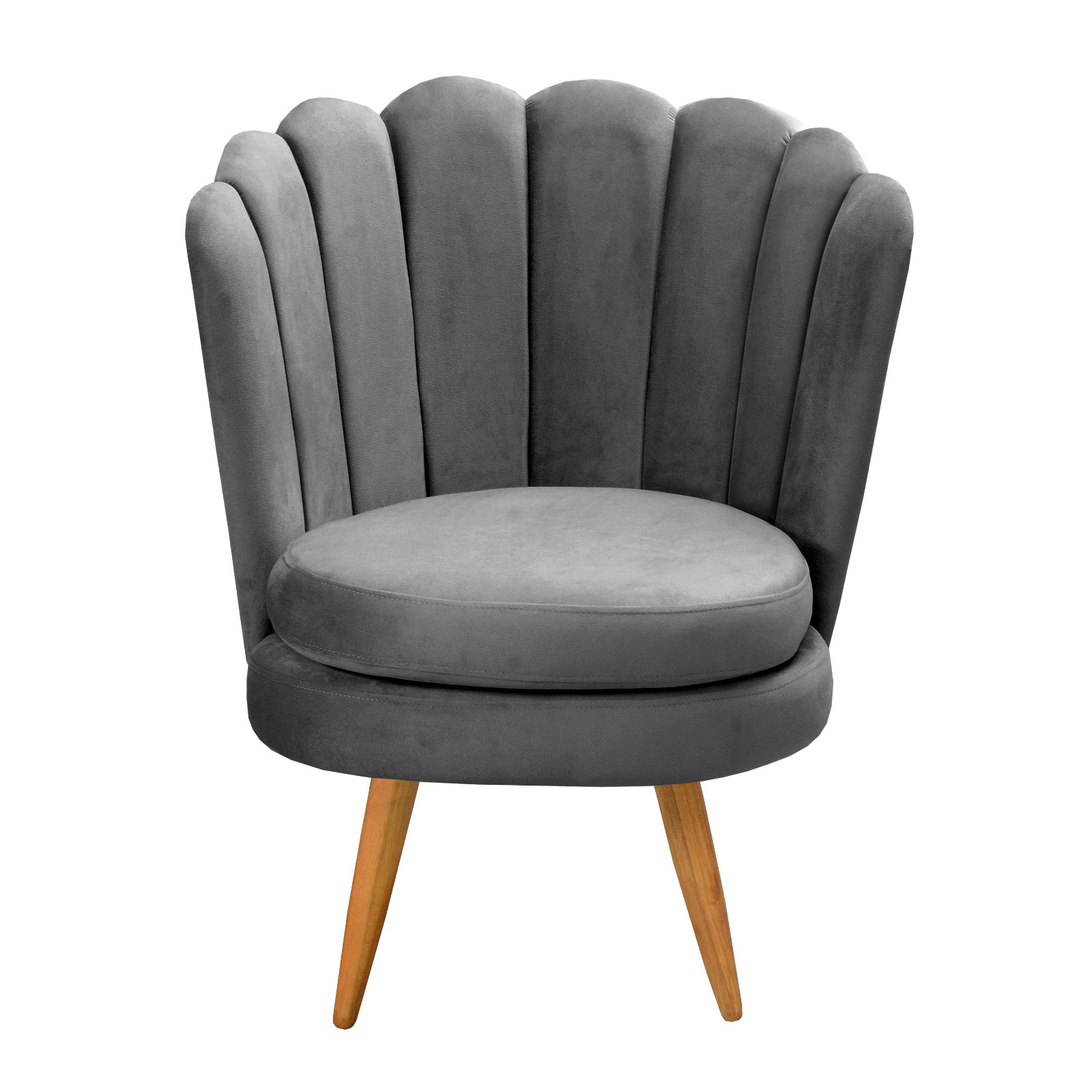 Kit 02 Poltronas Decorativa Pétala Pés Palito - Suede Cinza