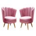 Kit 02 Poltronas Decorativa Pétala Pés Palito - Suede Rosa