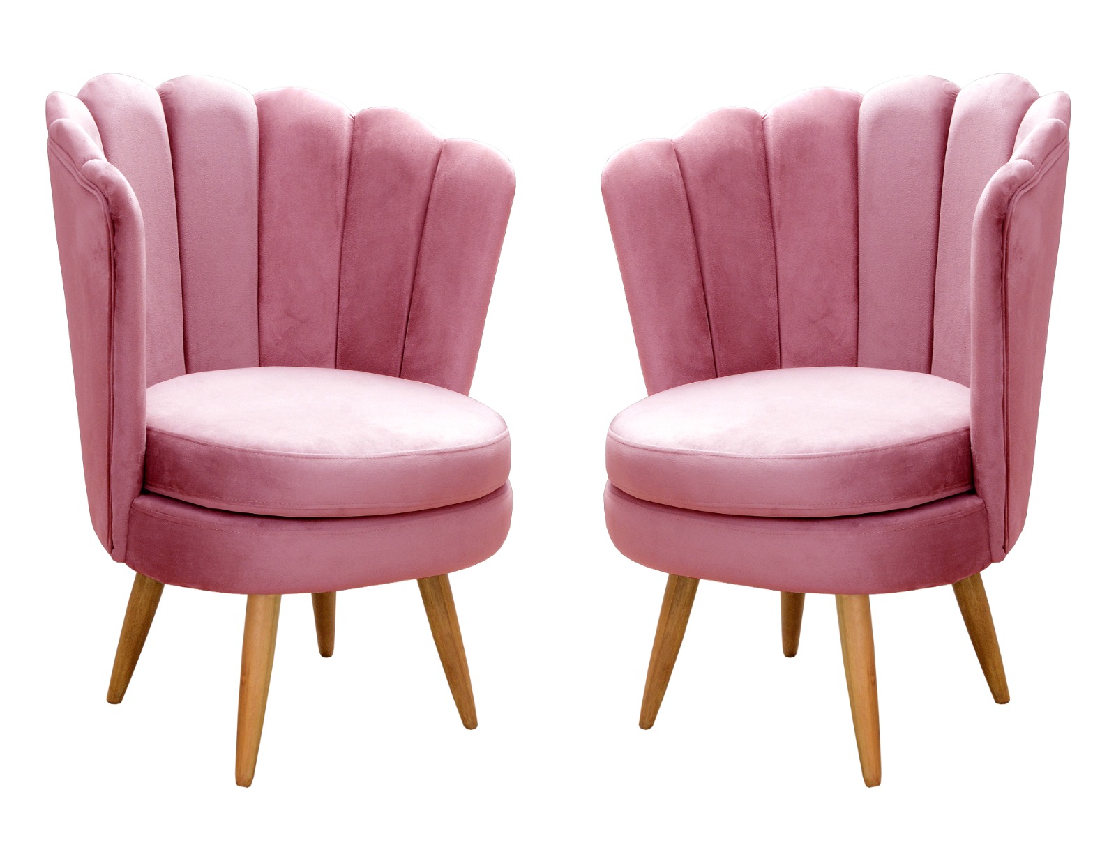 Kit 02 Poltronas Decorativa Pétala Pés Palito - Suede Rosa