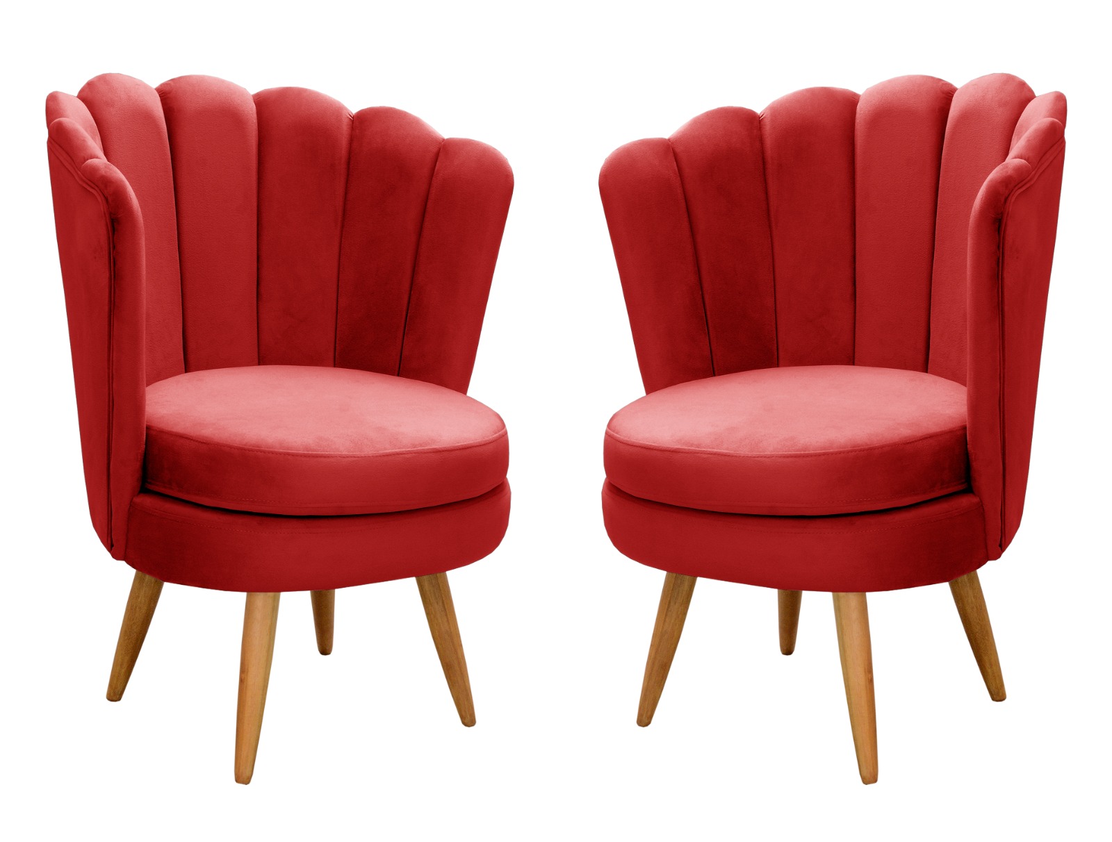 Kit 02 Poltronas Decorativa Pétala Pés Palito - Suede Vermelho