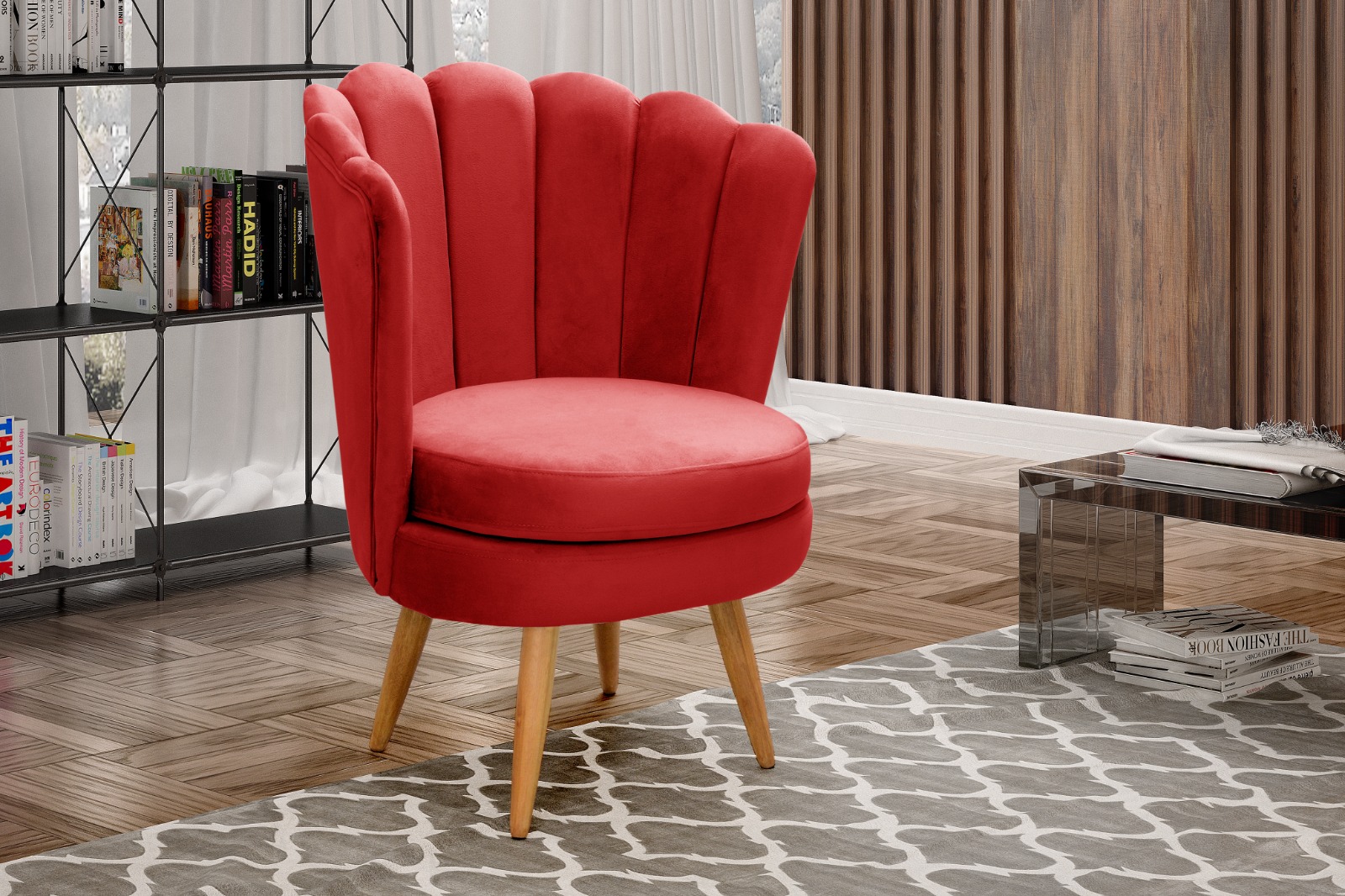 Kit 02 Poltronas Decorativa Pétala Pés Palito - Suede Vermelho