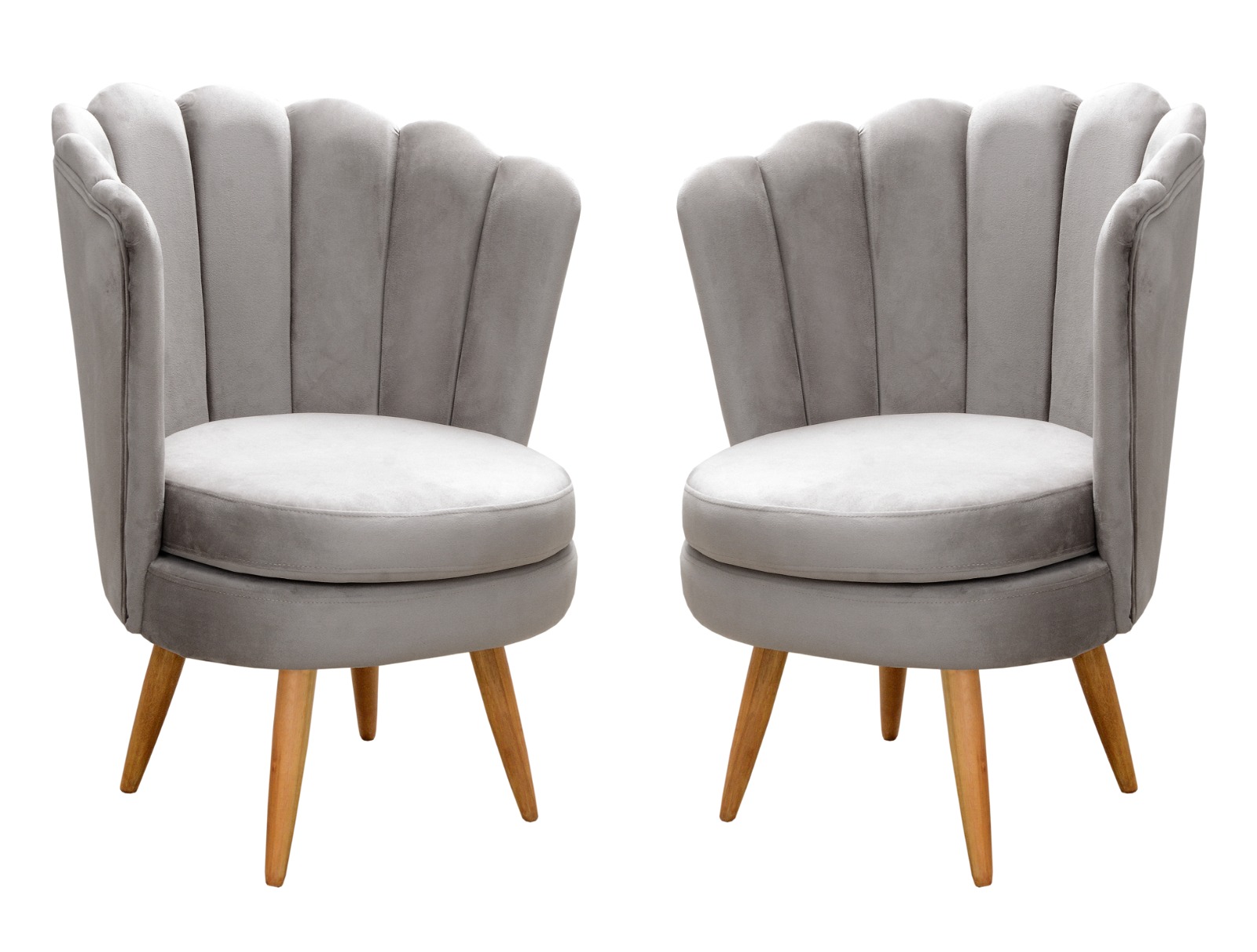 Kit 02 Poltronas Decorativa Pétala Pés Palito - Veludo Capuccino