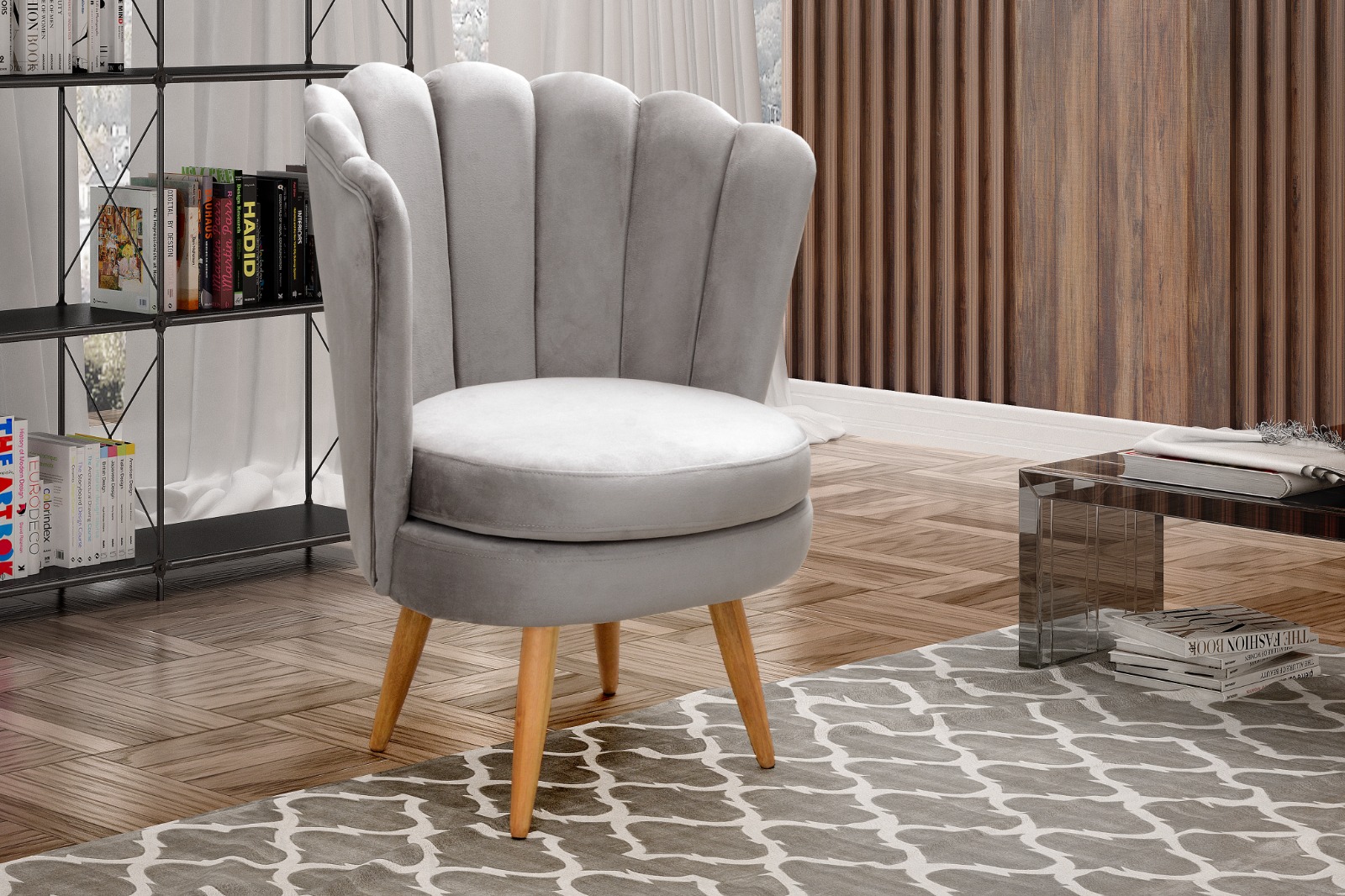 Kit 02 Poltronas Decorativa Pétala Pés Palito - Veludo Capuccino