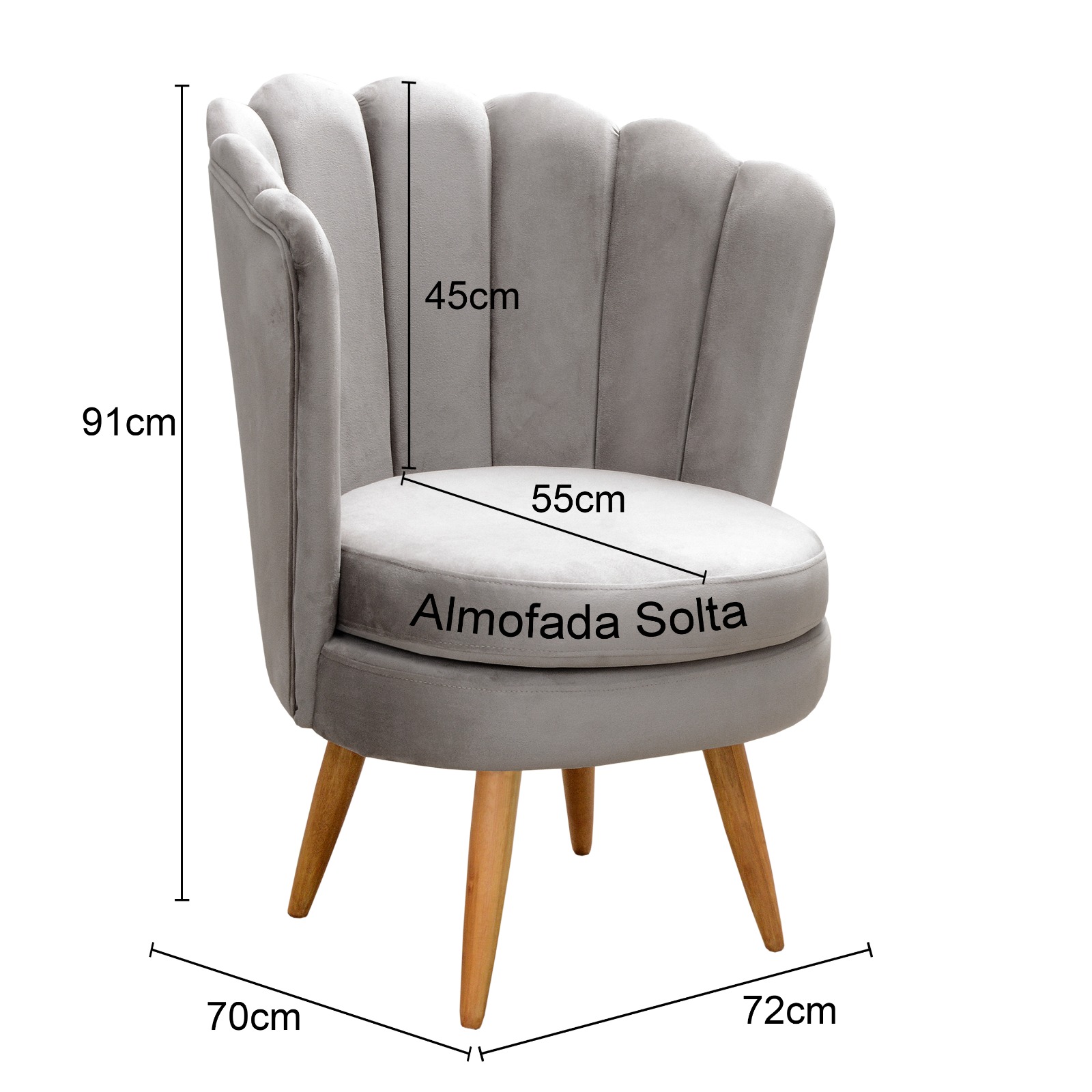 Kit 02 Poltronas Decorativa Pétala Pés Palito - Veludo Capuccino
