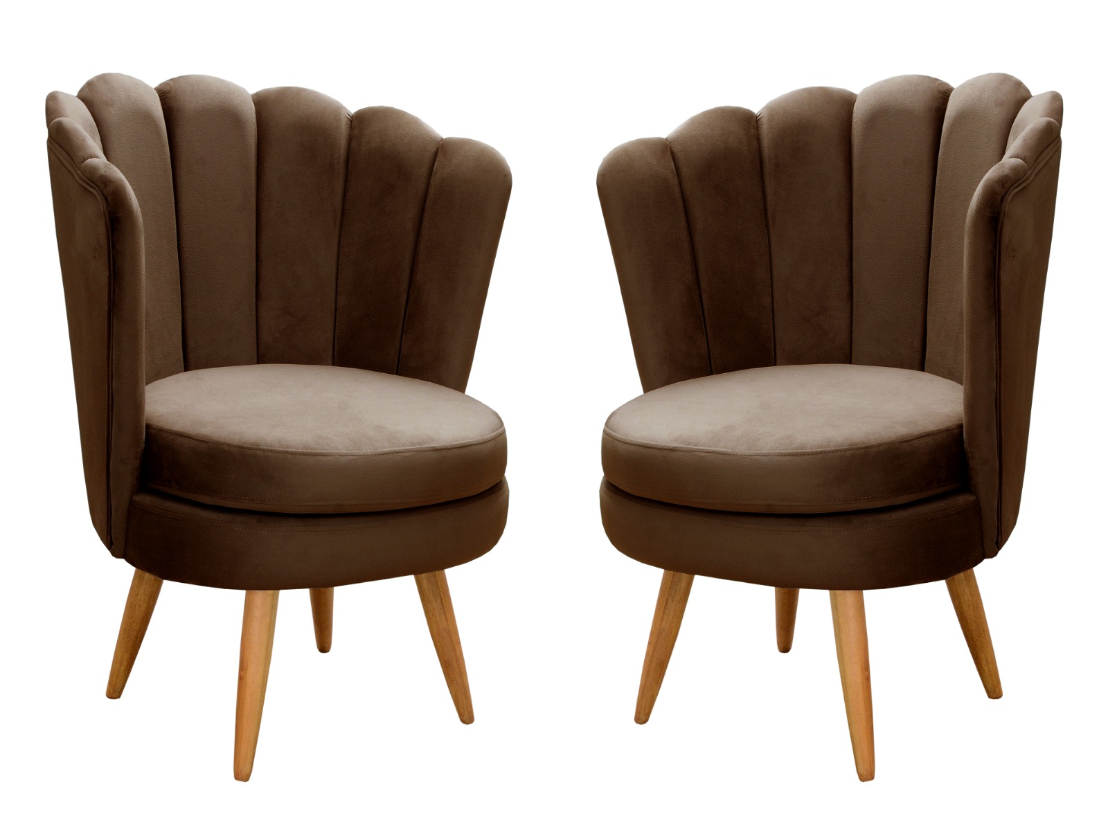 Kit 02 Poltronas Decorativa Pétala Pés Palito - Veludo Marrom