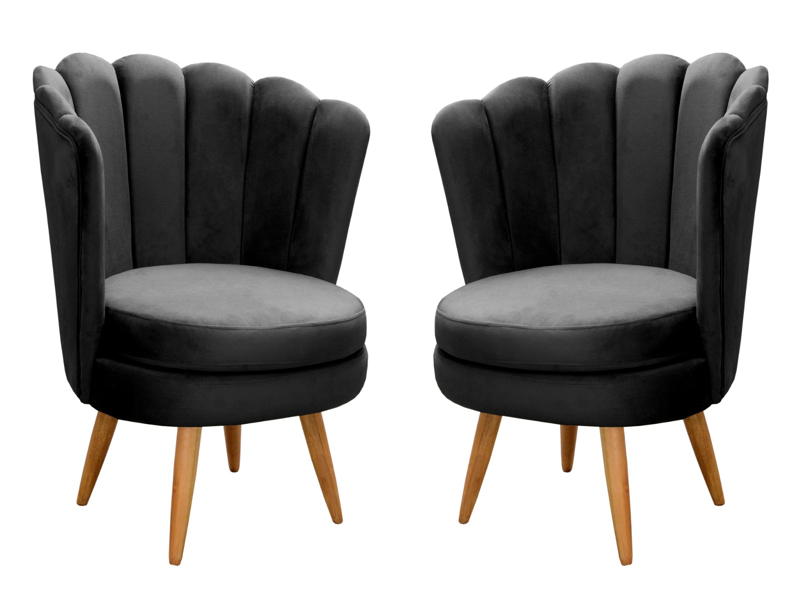 Kit 02 Poltronas Decorativa Pétala Pés Palito - Veludo Preto