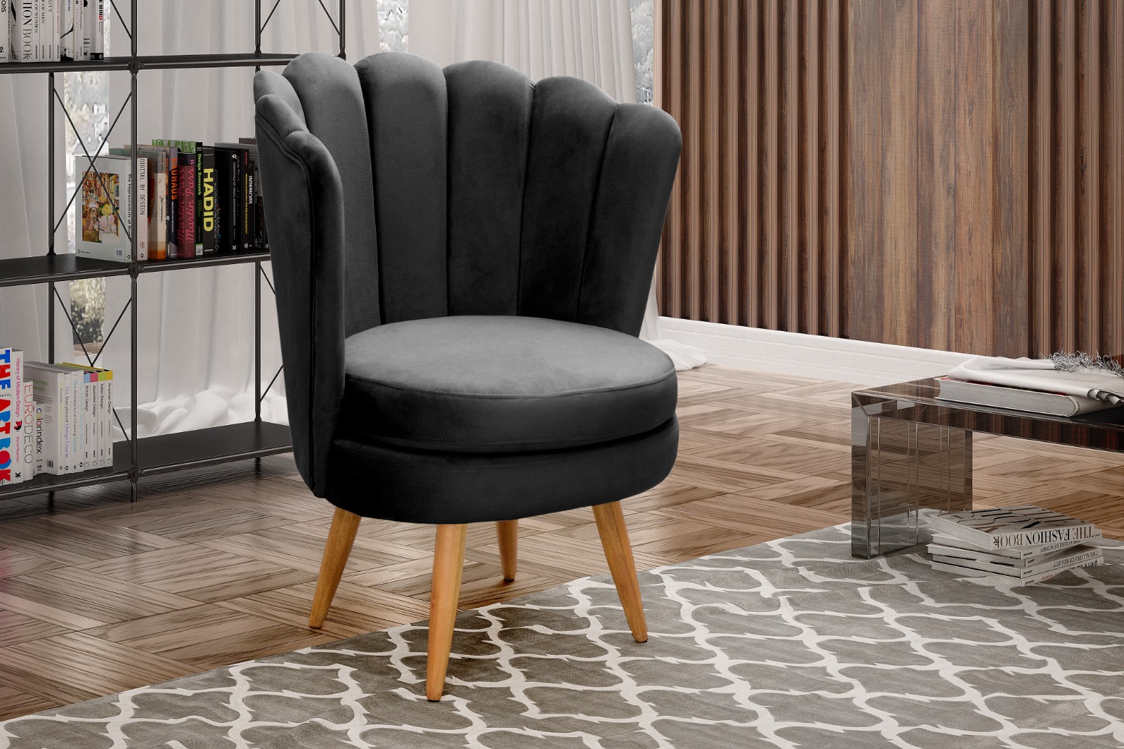 Kit 02 Poltronas Decorativa Pétala Pés Palito - Veludo Preto