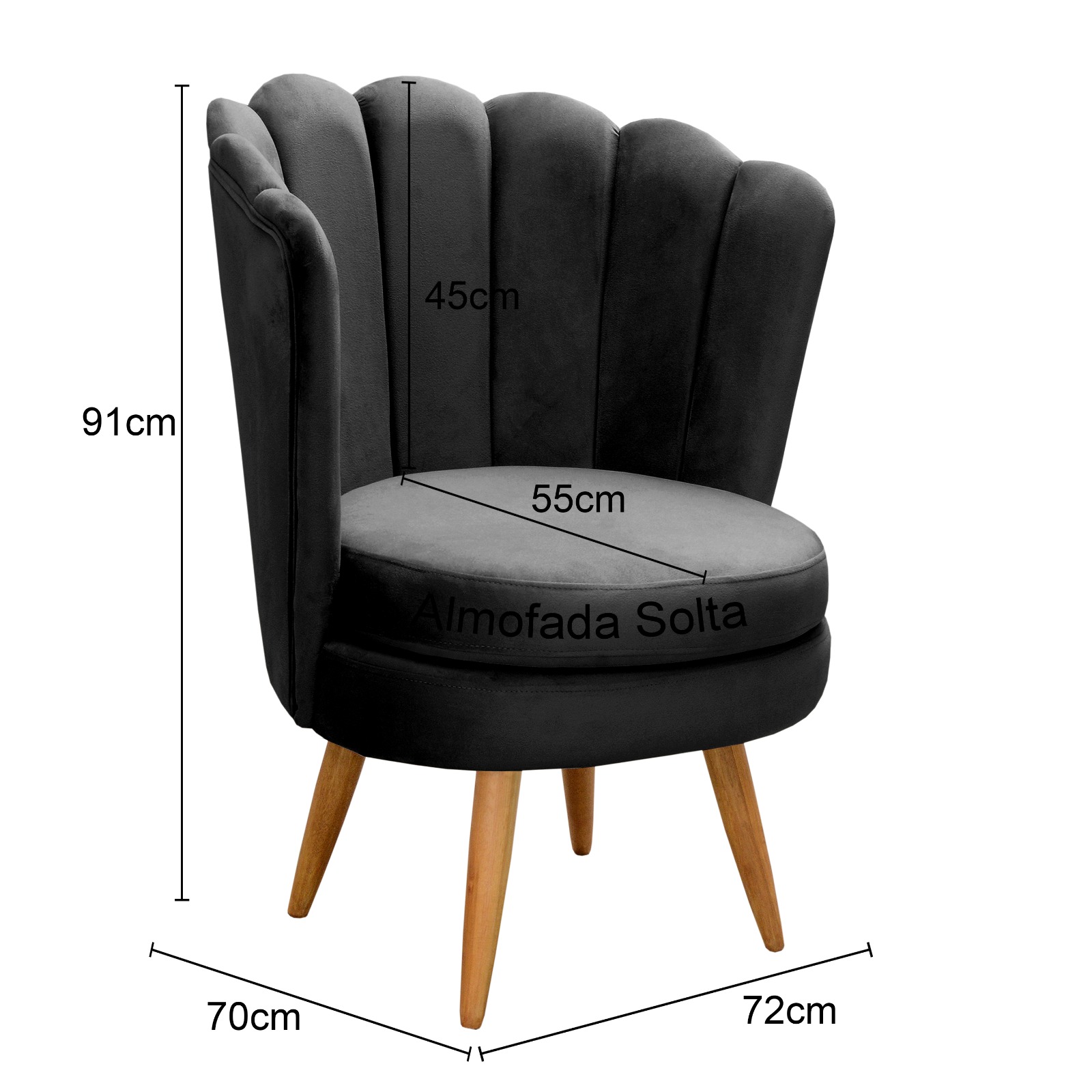 Kit 02 Poltronas Decorativa Pétala Pés Palito - Veludo Preto