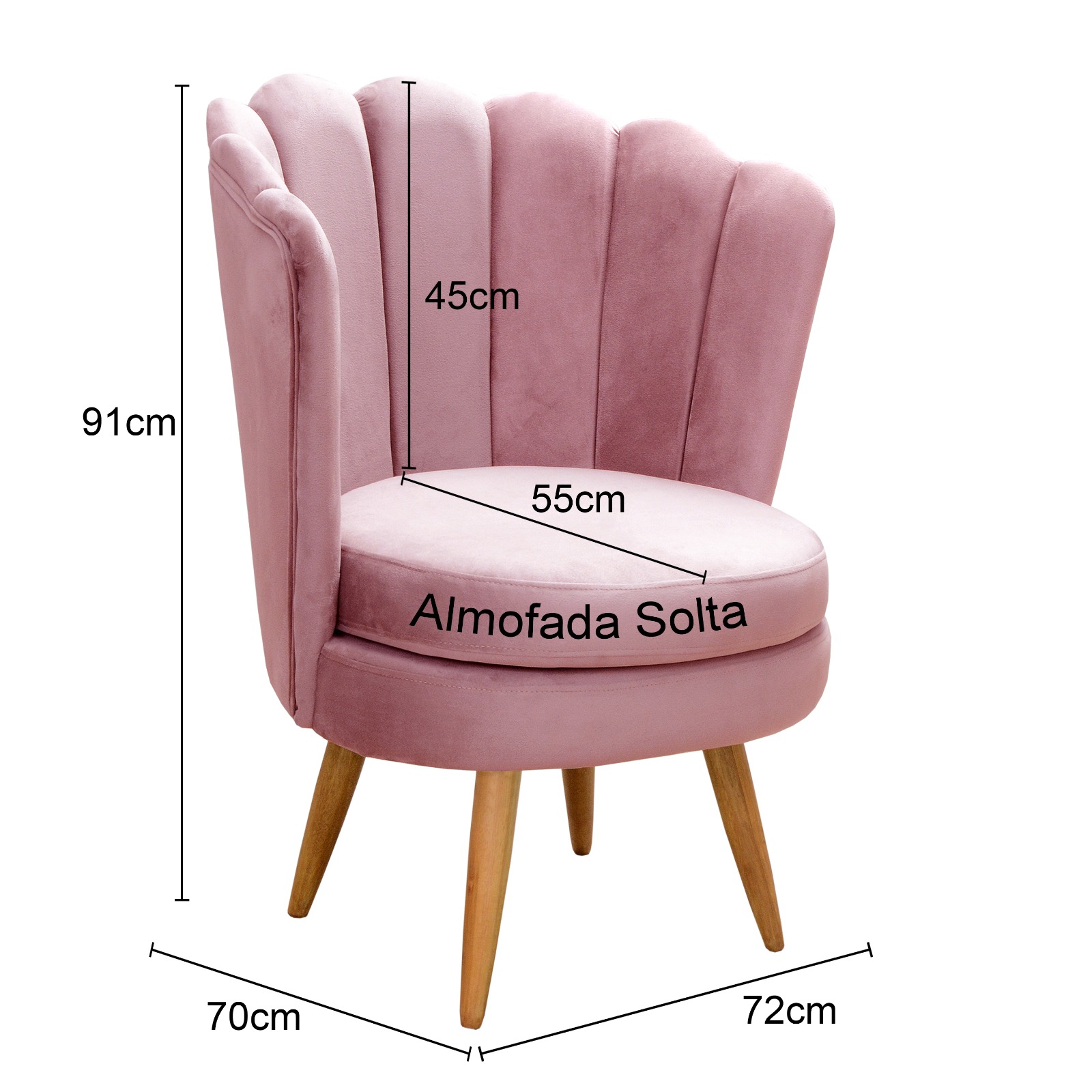 Kit 02 Poltronas Decorativa Pétala Pés Palito - Veludo Rosê