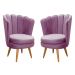 Kit 02 Poltronas Decorativa Pétala Pés Palito - Veludo Roxo