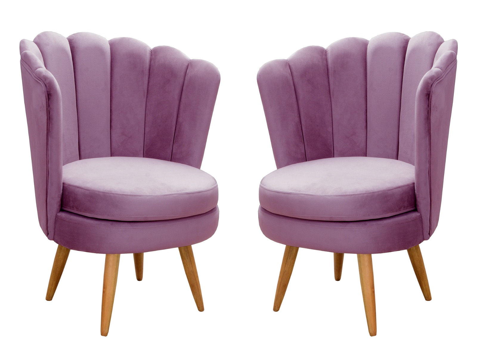 Kit 02 Poltronas Decorativa Pétala Pés Palito - Veludo Roxo