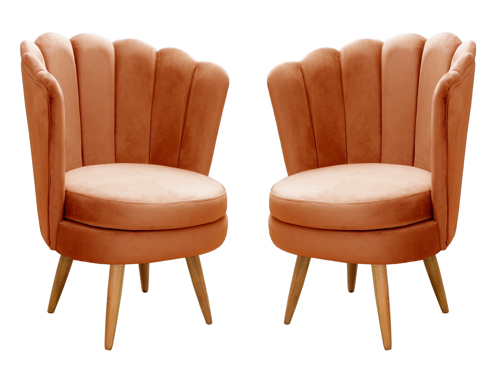 Kit 02 Poltronas Decorativa Pétala Pés Palito - Veludo Terracota