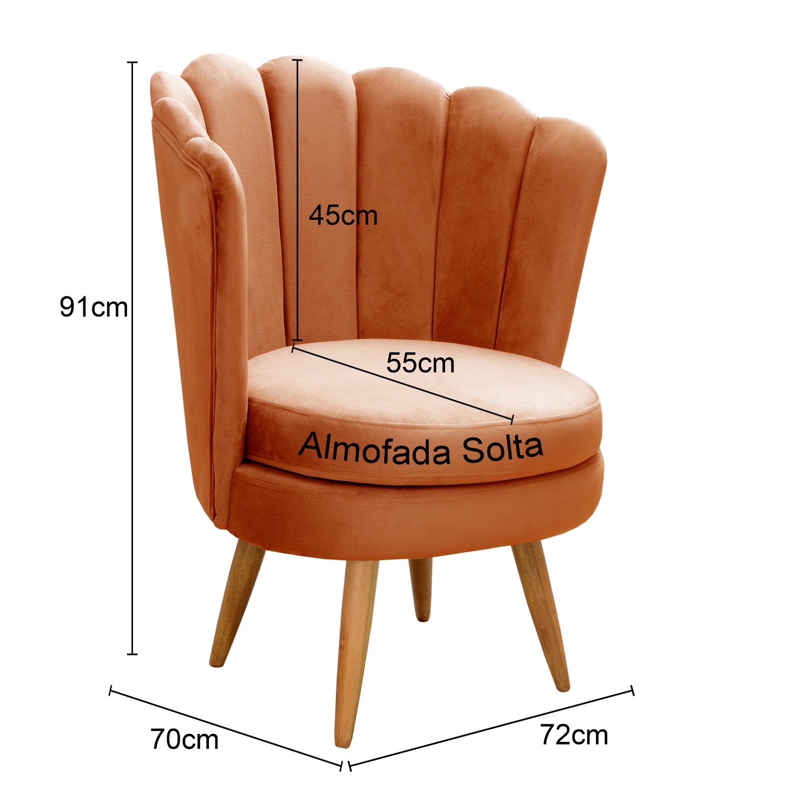 Kit 02 Poltronas Decorativa Pétala Pés Palito - Veludo Terracota