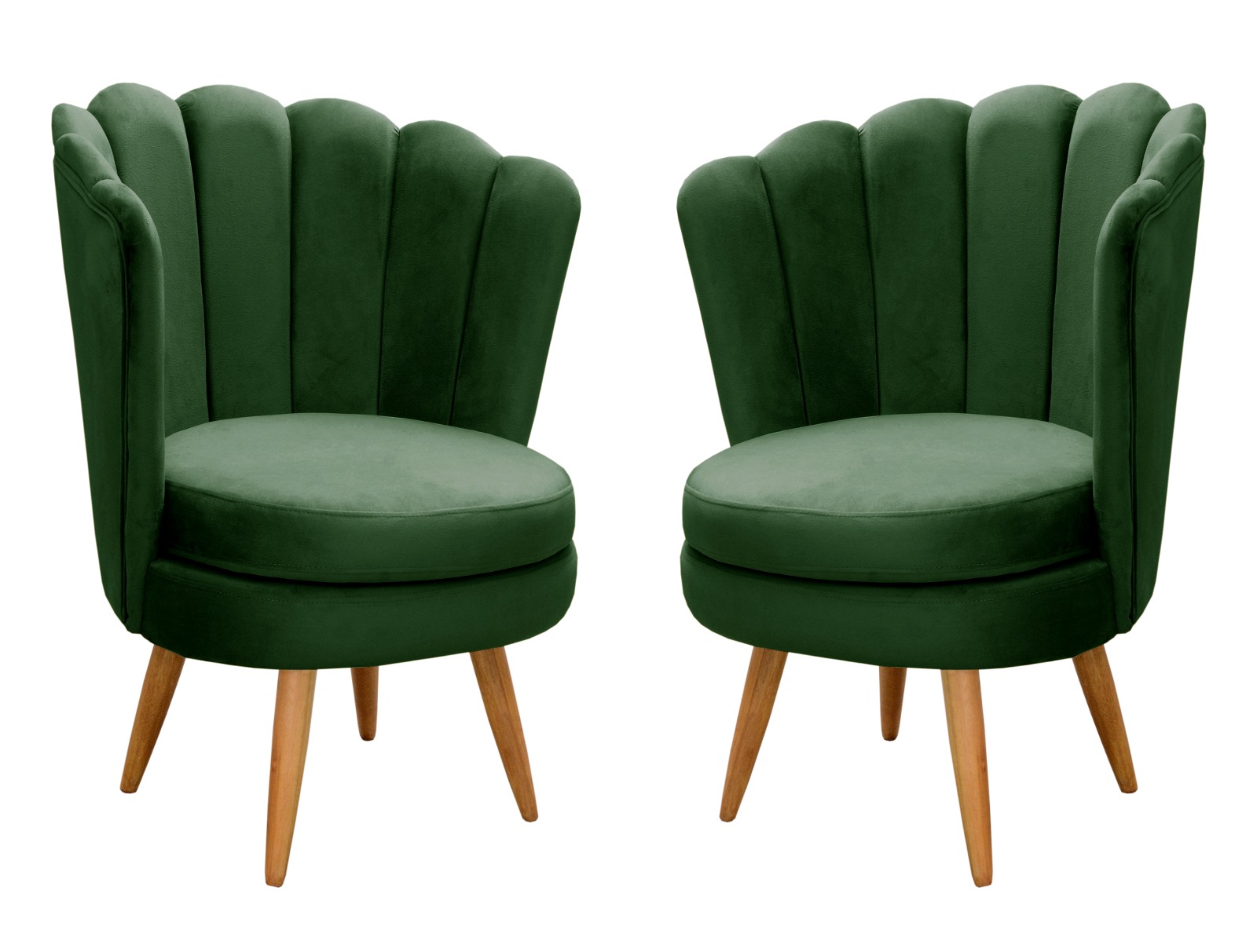 Kit 02 Poltronas Decorativa Pétala Pés Palito - Veludo Verde