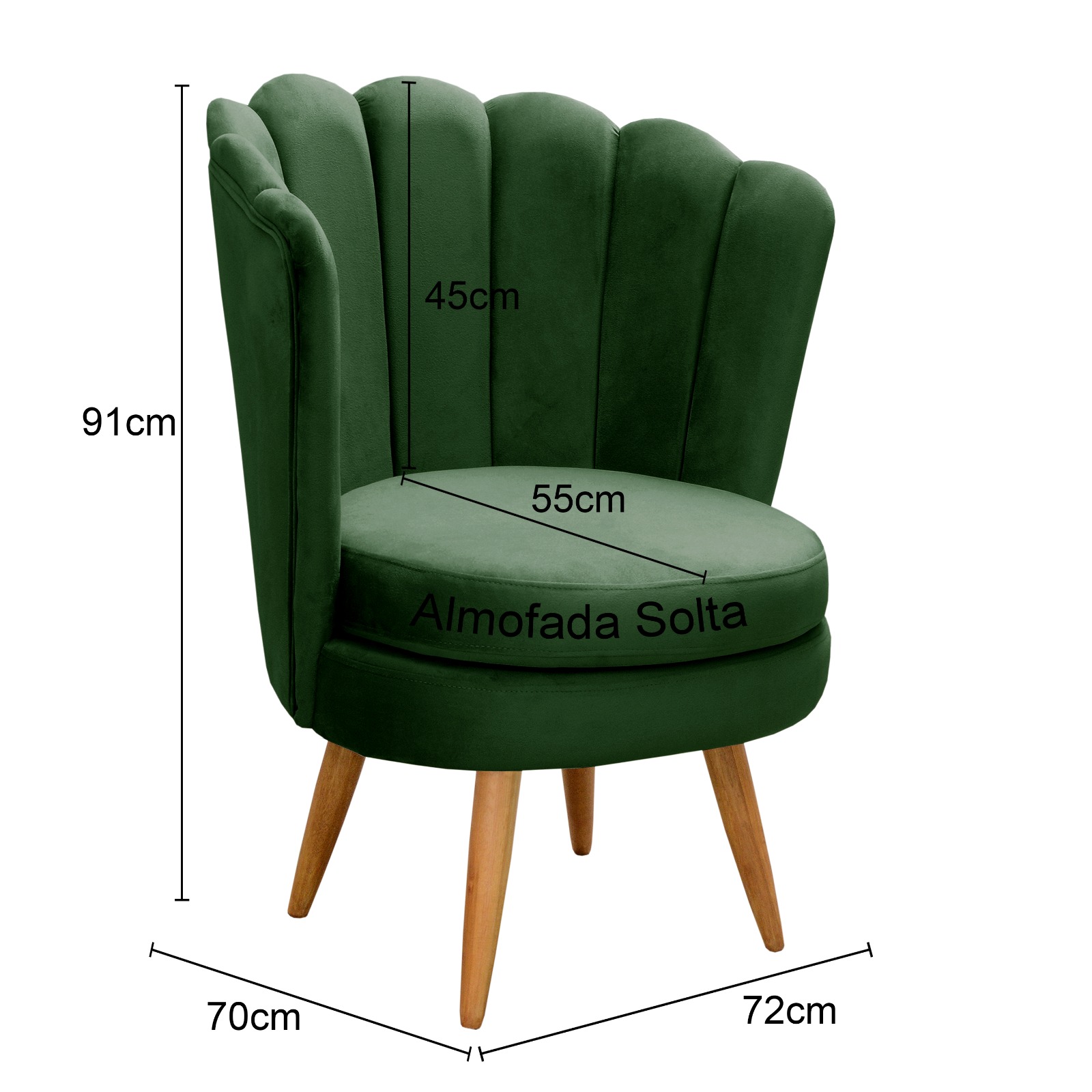 Kit 02 Poltronas Decorativa Pétala Pés Palito - Veludo Verde