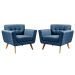 Kit 02 Poltronas Decorativas Bruna Para Sala Pequena Recepção - Linho Azul