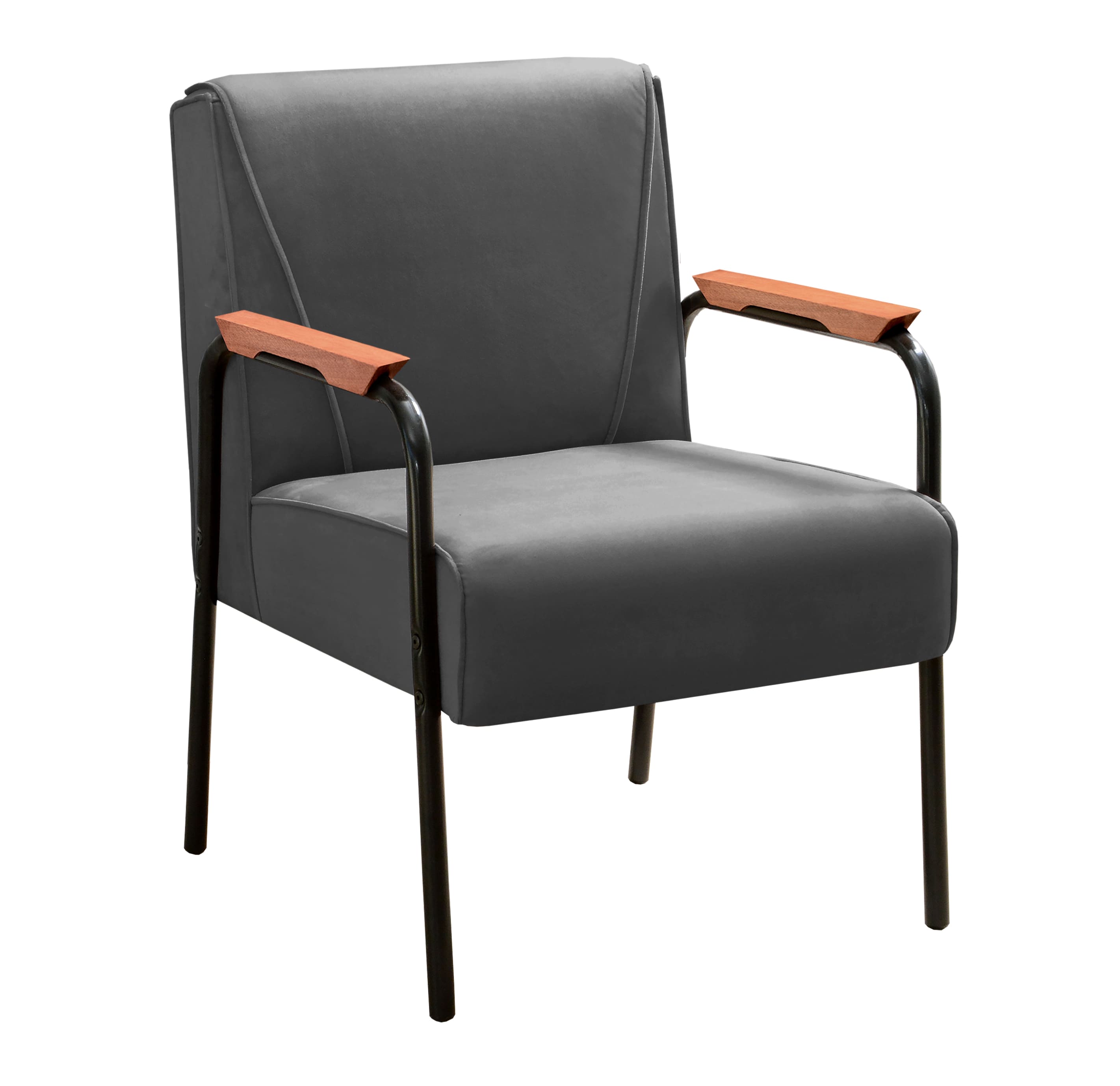 Kit 02 Poltronas Decorativas Jade Braço Fixo Preto - Suede Cinza