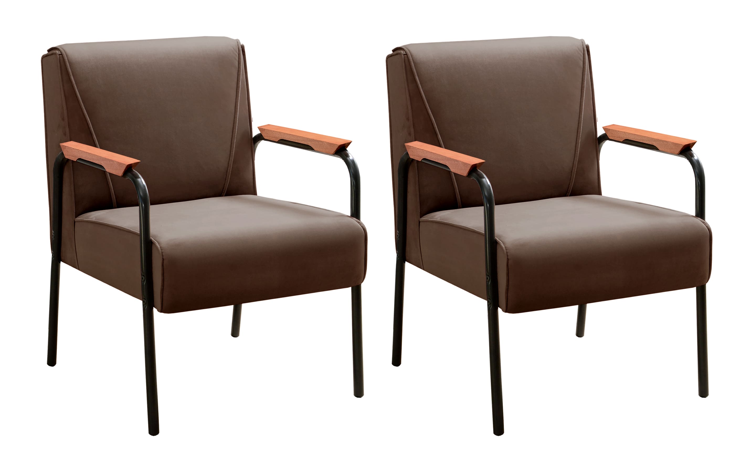 Kit 02 Poltronas Decorativas Jade Braço Fixo Preto - Veludo Marrom