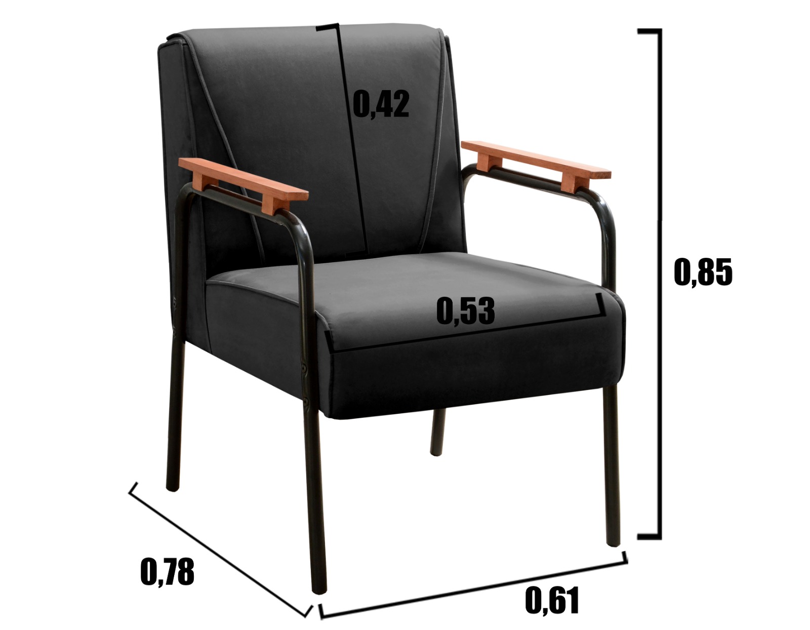 Kit 02 Poltronas Decorativas Jade Braço Fixo Preto - Veludo Preto