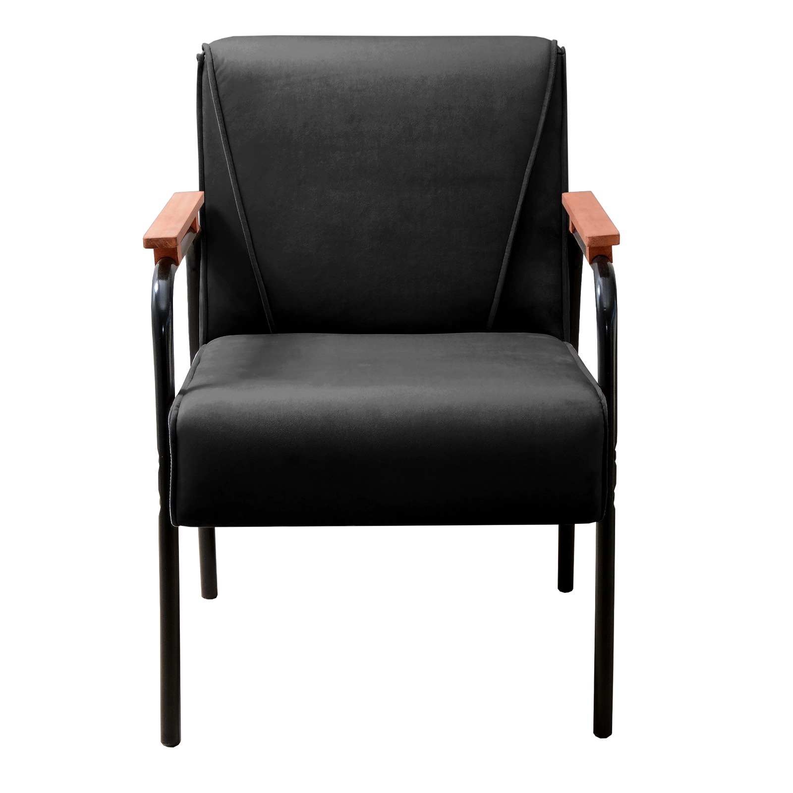 Kit 02 Poltronas Decorativas Jade Braço Fixo Preto - Veludo Preto