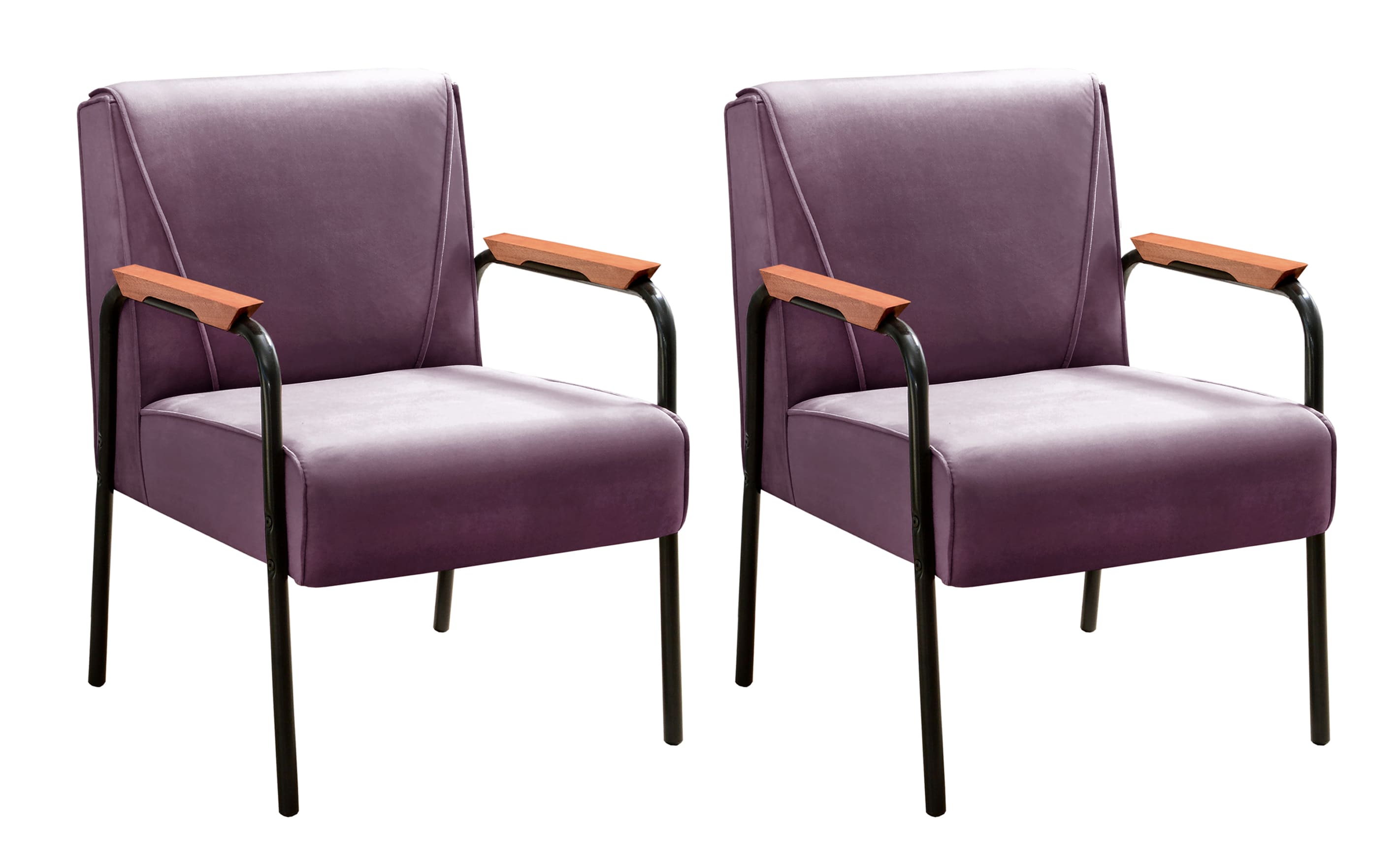 Kit 02 Poltronas Decorativas Jade Braço Fixo Preto - Veludo Roxo