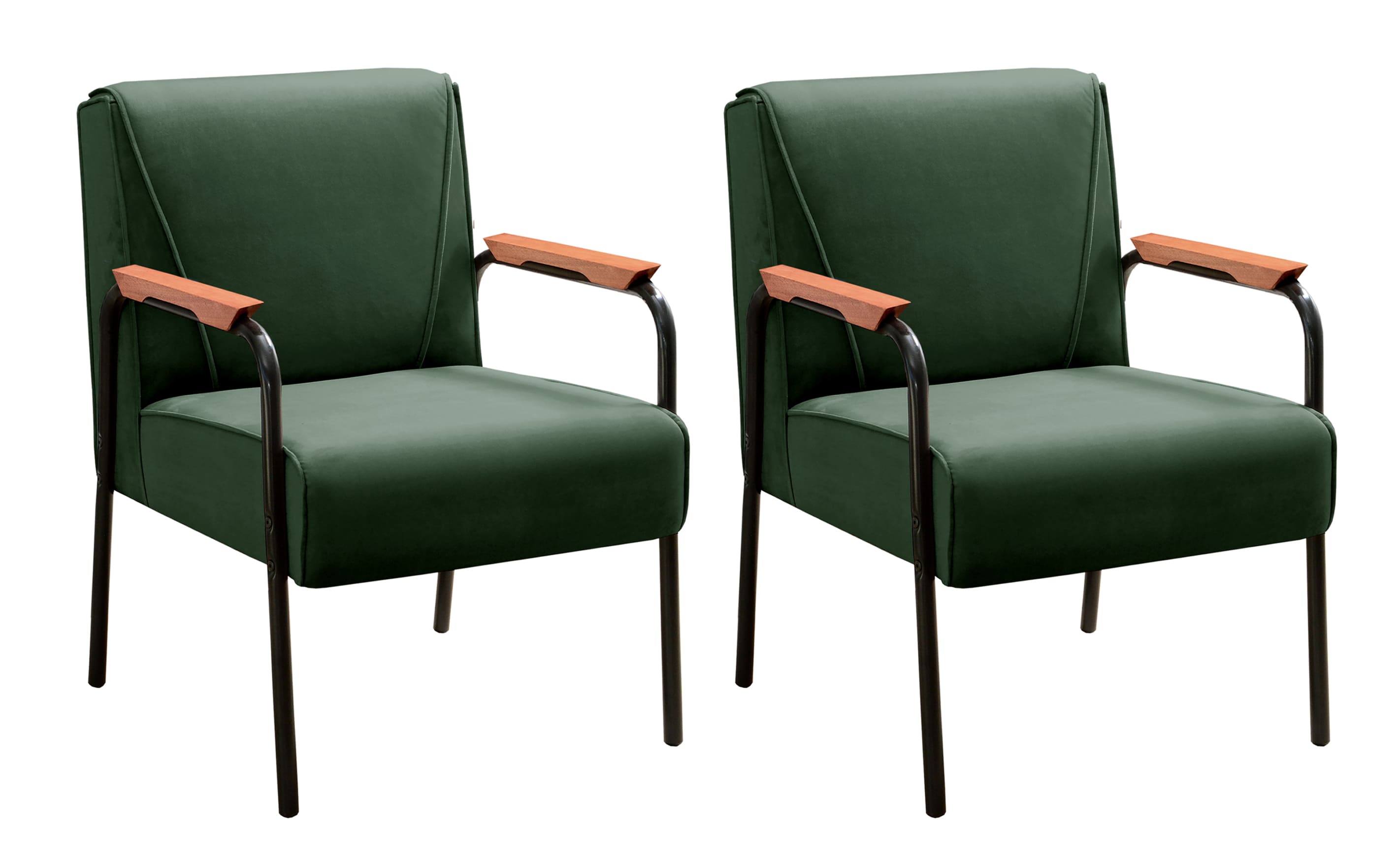 Kit 02 Poltronas Decorativas Jade Braço Fixo Preto - Veludo Verde