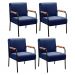 Kit 04 Poltronas Decorativas Jade Braço Fixo Preto - Suede Azul