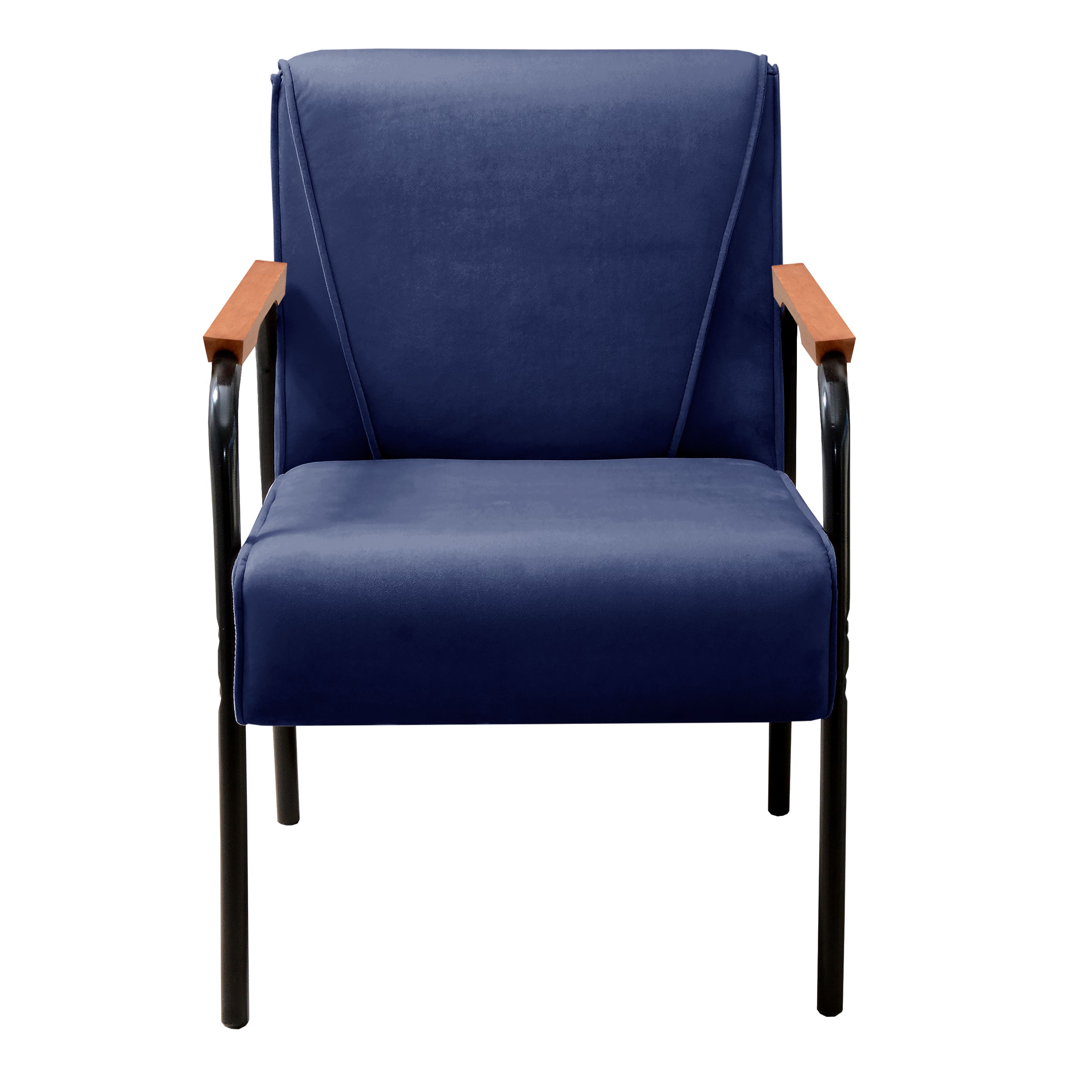 Kit 04 Poltronas Decorativas Jade Braço Fixo Preto - Suede Azul