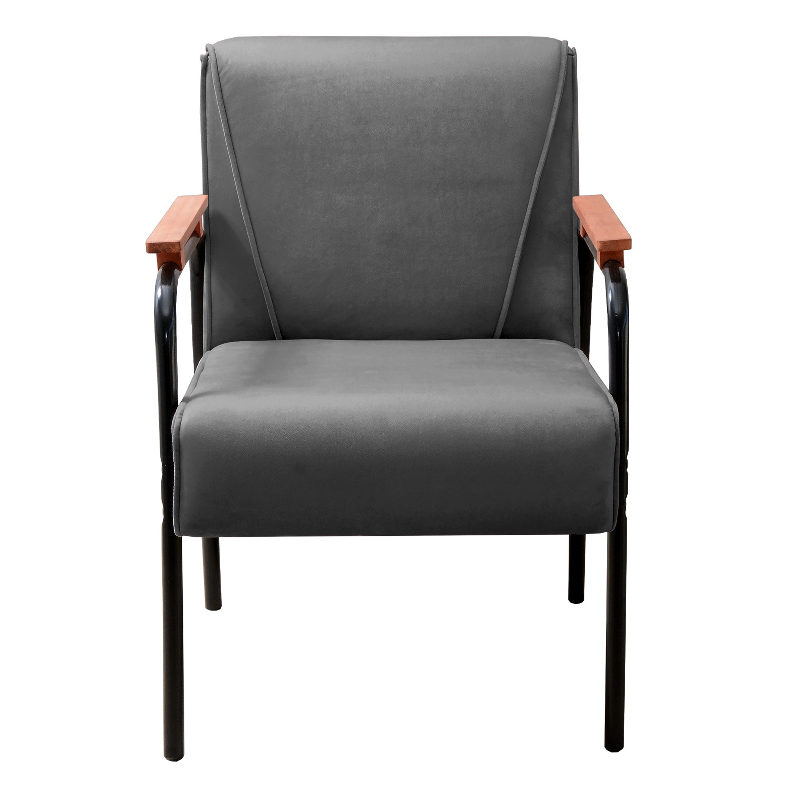 Kit 04 Poltronas Decorativas Jade Braço Fixo Preto - Suede Cinza