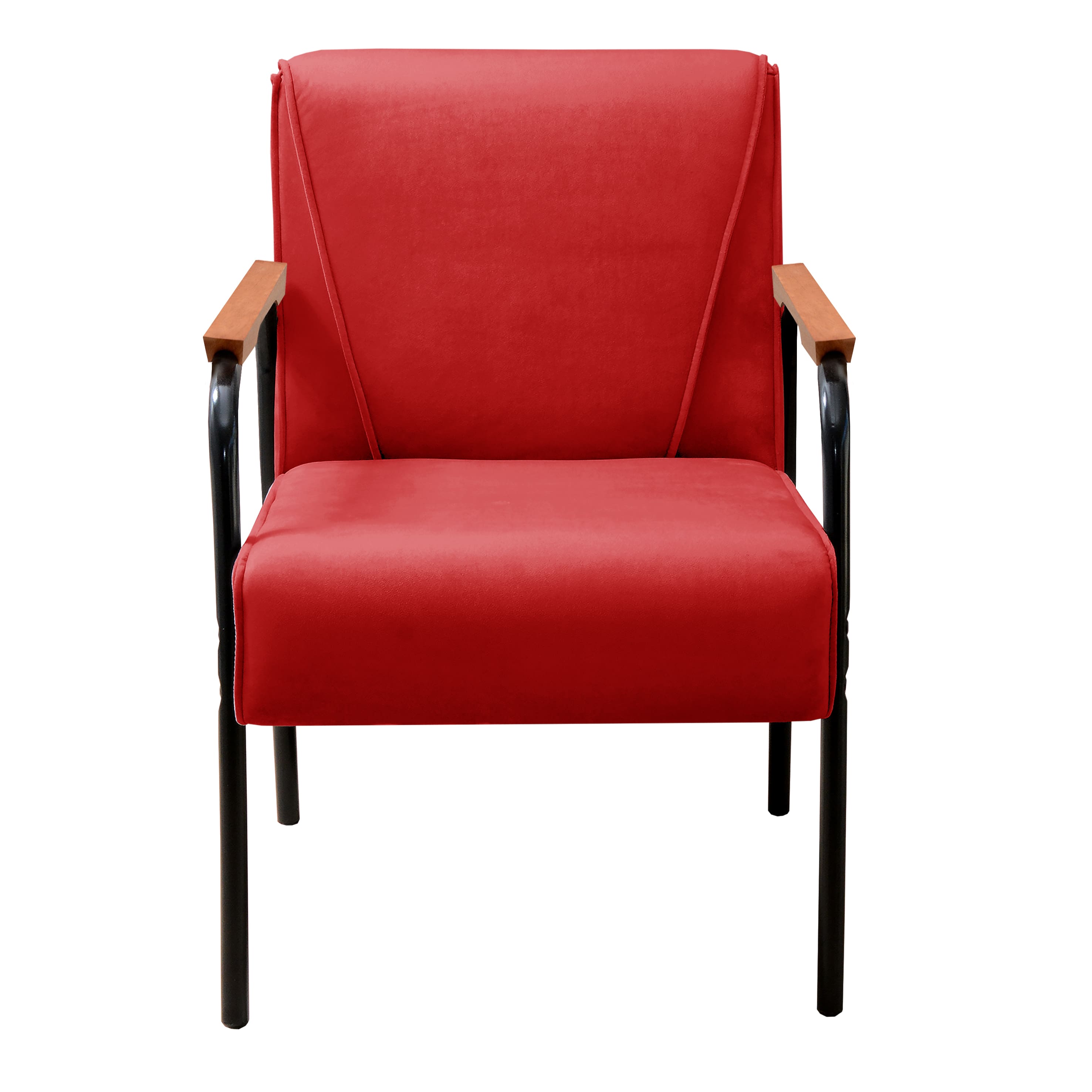 Kit 04 Poltronas Decorativas Jade Braço Fixo Preto - Suede Vermelho