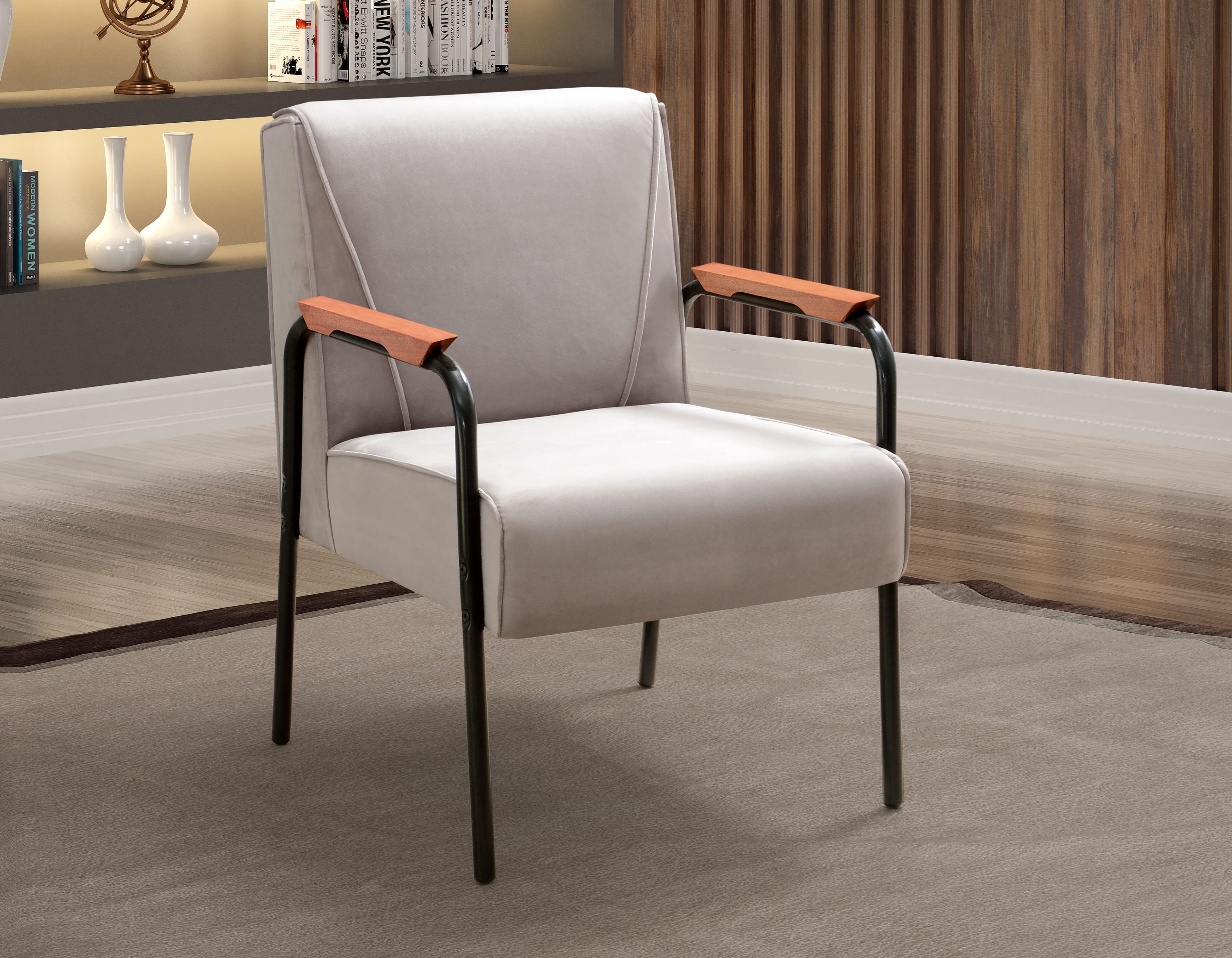 Kit 04 Poltronas Decorativas Jade Braço Fixo Preto - Veludo Capuccino