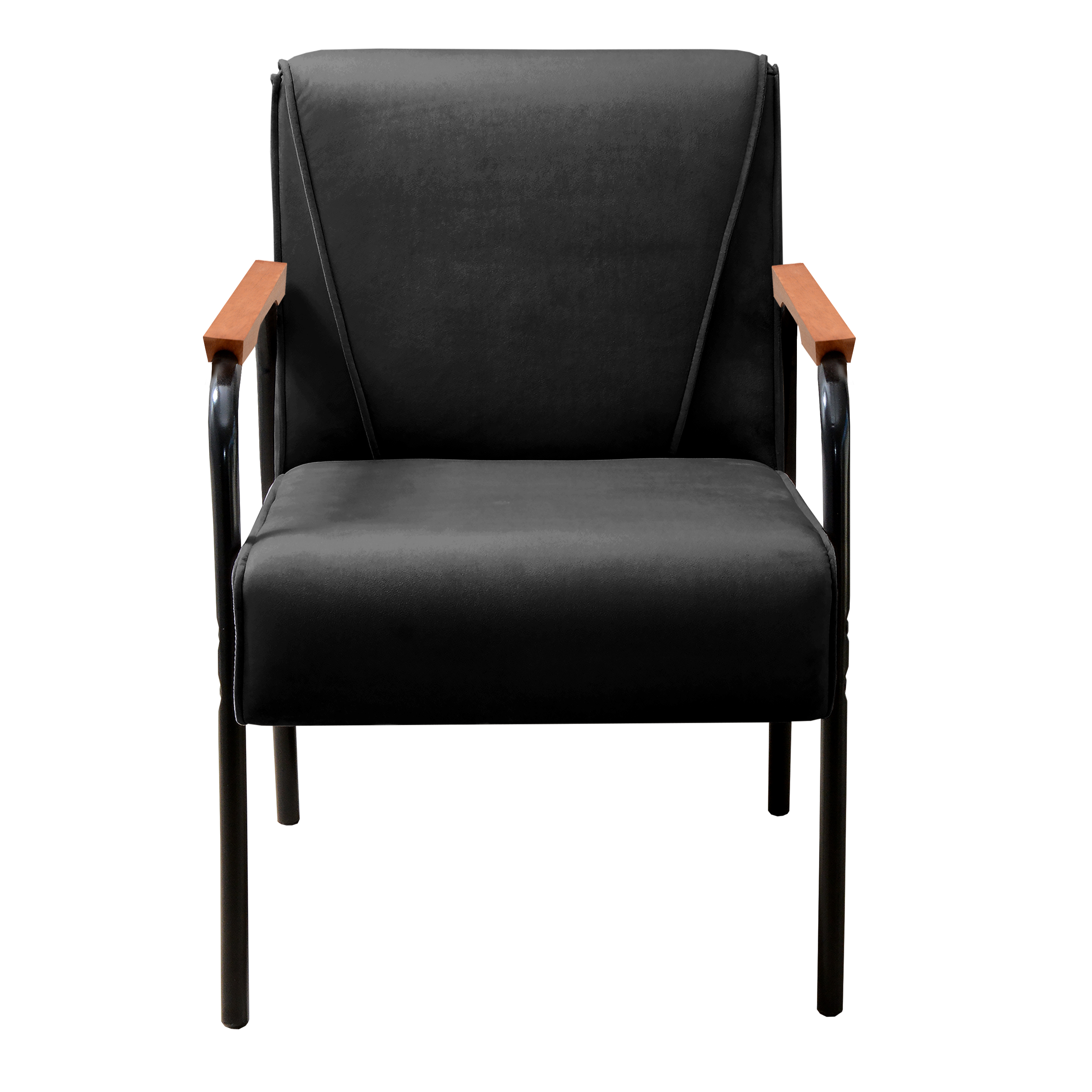 Kit 04 Poltronas Decorativas Jade Braço Fixo Preto - Veludo Preto