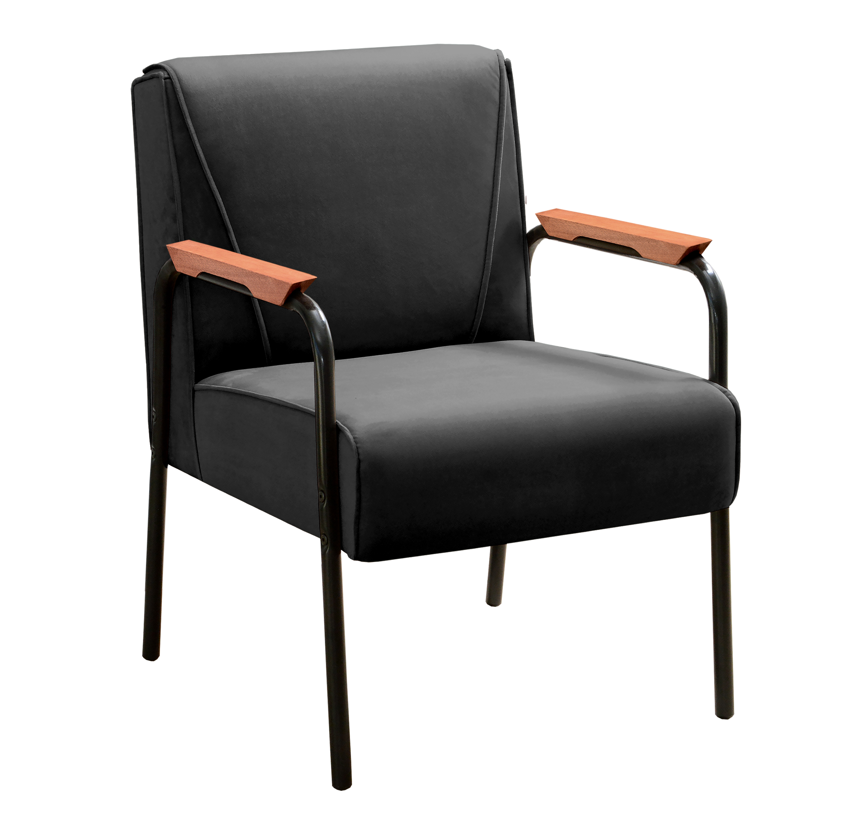 Kit 04 Poltronas Decorativas Jade Braço Fixo Preto - Veludo Preto